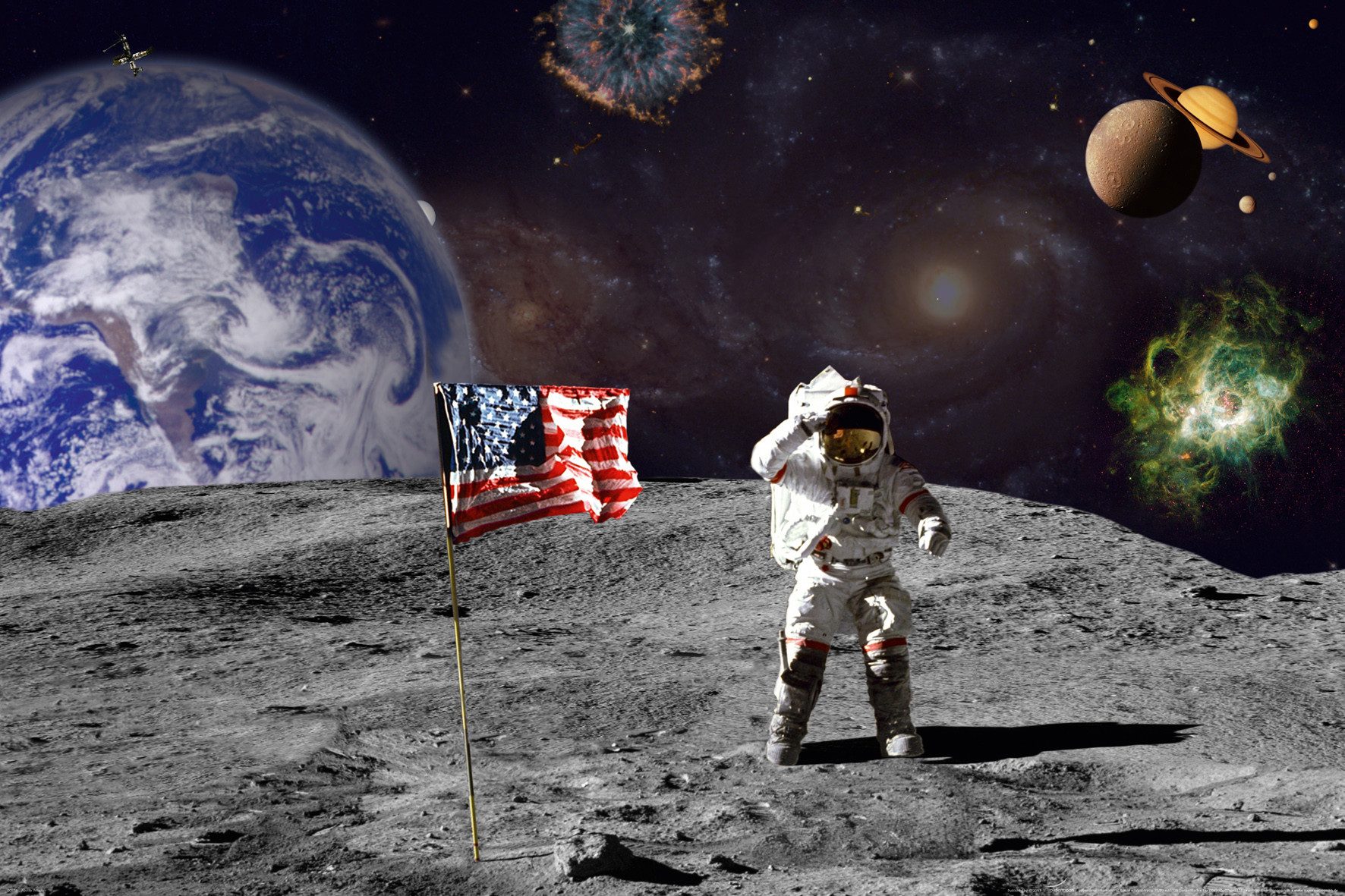 Papermoon Плакат POSTER Nr.083 Apollo Mission, 61 X 91,5 CM, (Apollo Weltraum Astronaut Planeten Universum Space USA Erde Mond), genormte Плакатgröße für Rahmen, Bild Dekoration Wanddeko Motiv Tapete