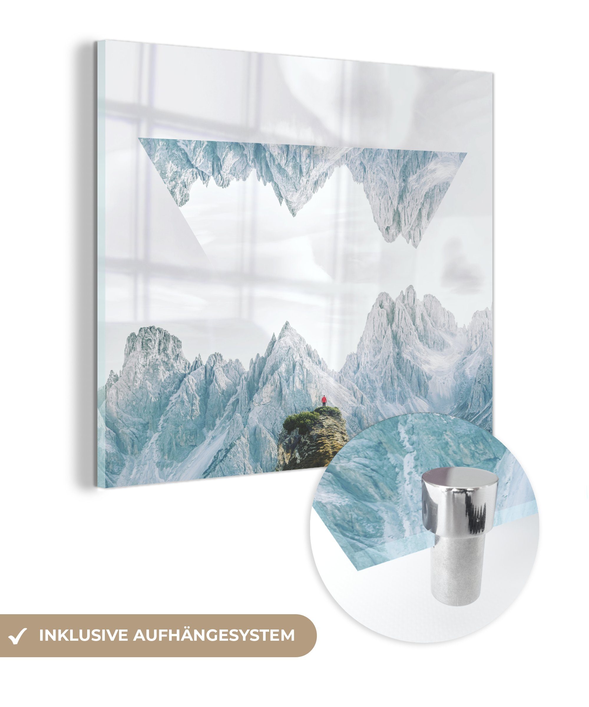 MuchoWow Acrylglasbild Glas (1 - Wanddekoration - auf Bilder - Foto Glas Glasbilder Wandbild Berglandschaft, Geometrische auf St)
