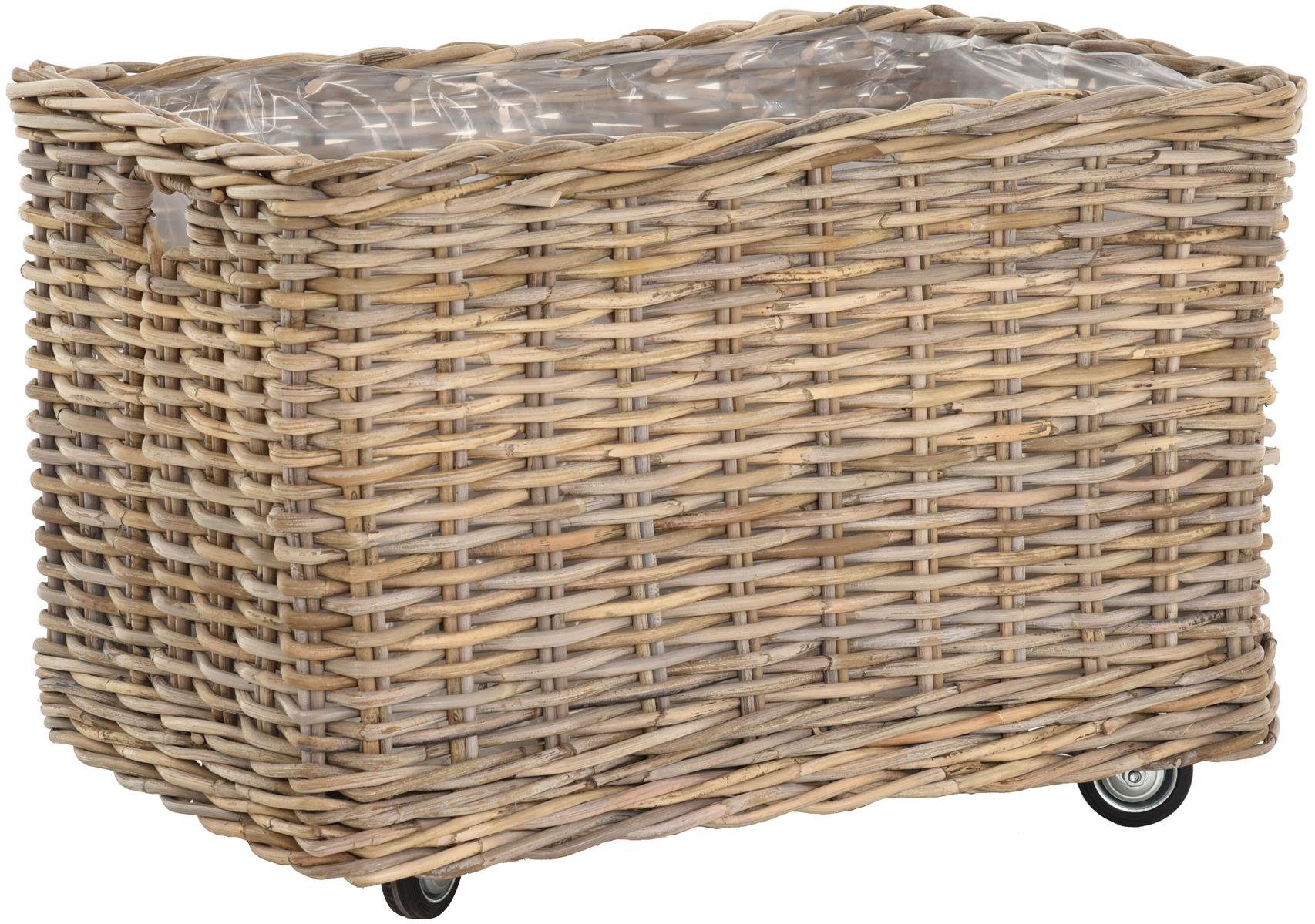 Allzweckkorb Pflanzkorb groß Rattan Pflanzkübel Blumentopf Rollkorb Grau Natur