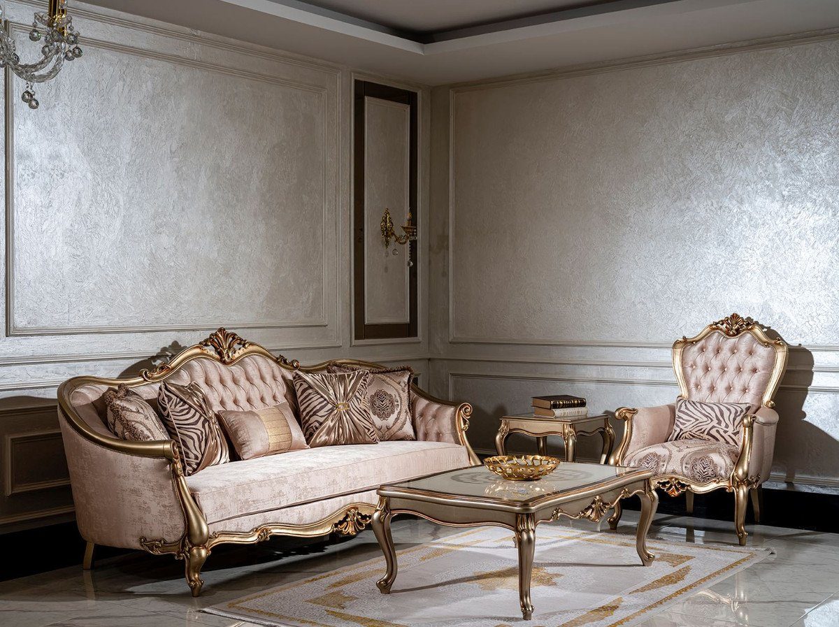 Casa Padrino Sofa Luxus Barock Kissen Sofa / - - Sofa - Barock dekorativen Gold Möbel Handgefertigtes Möbel mit Wohnzimmer Wohnzimmer Rosa