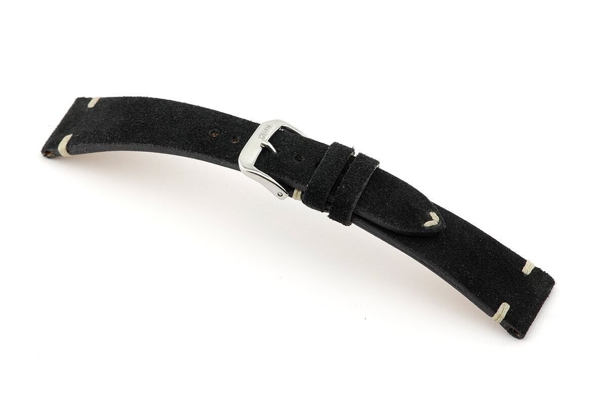 RIOS1931 Uhrenarmband RIOS1931 Echt Velourleder Modell Hudson in Schwarz
