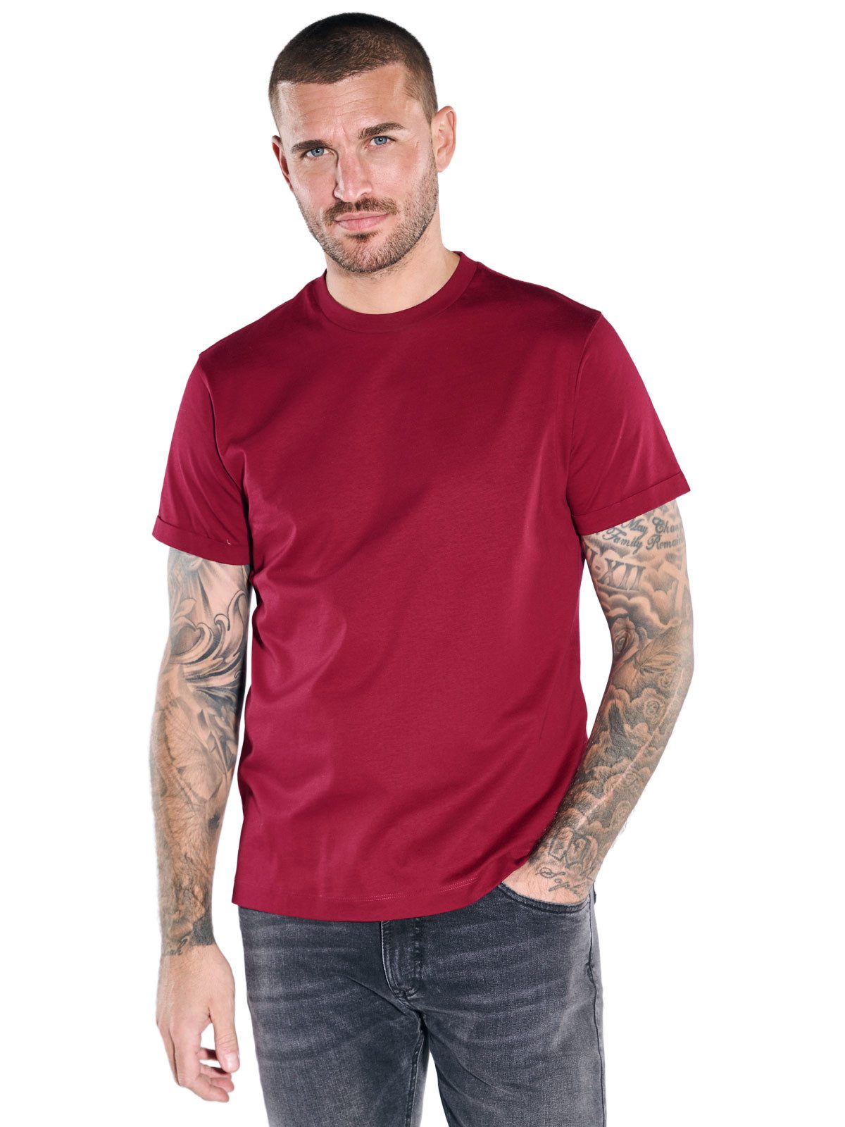 emilio adani T-Shirt Herren Rundhals T-Shirt, Bordeaux