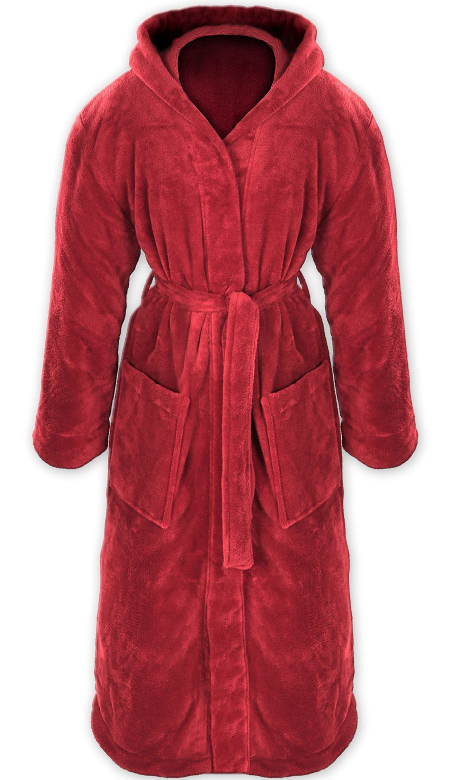 Gräfenstayn Unisex-Bademantel Damen Herren Kuschelfleece Bademantel Kapuze Größe S-XXXL Flanell, warm & kuschelig, Waden bis Knöchellang, Fronttaschen, Gürtel, S-XXXL