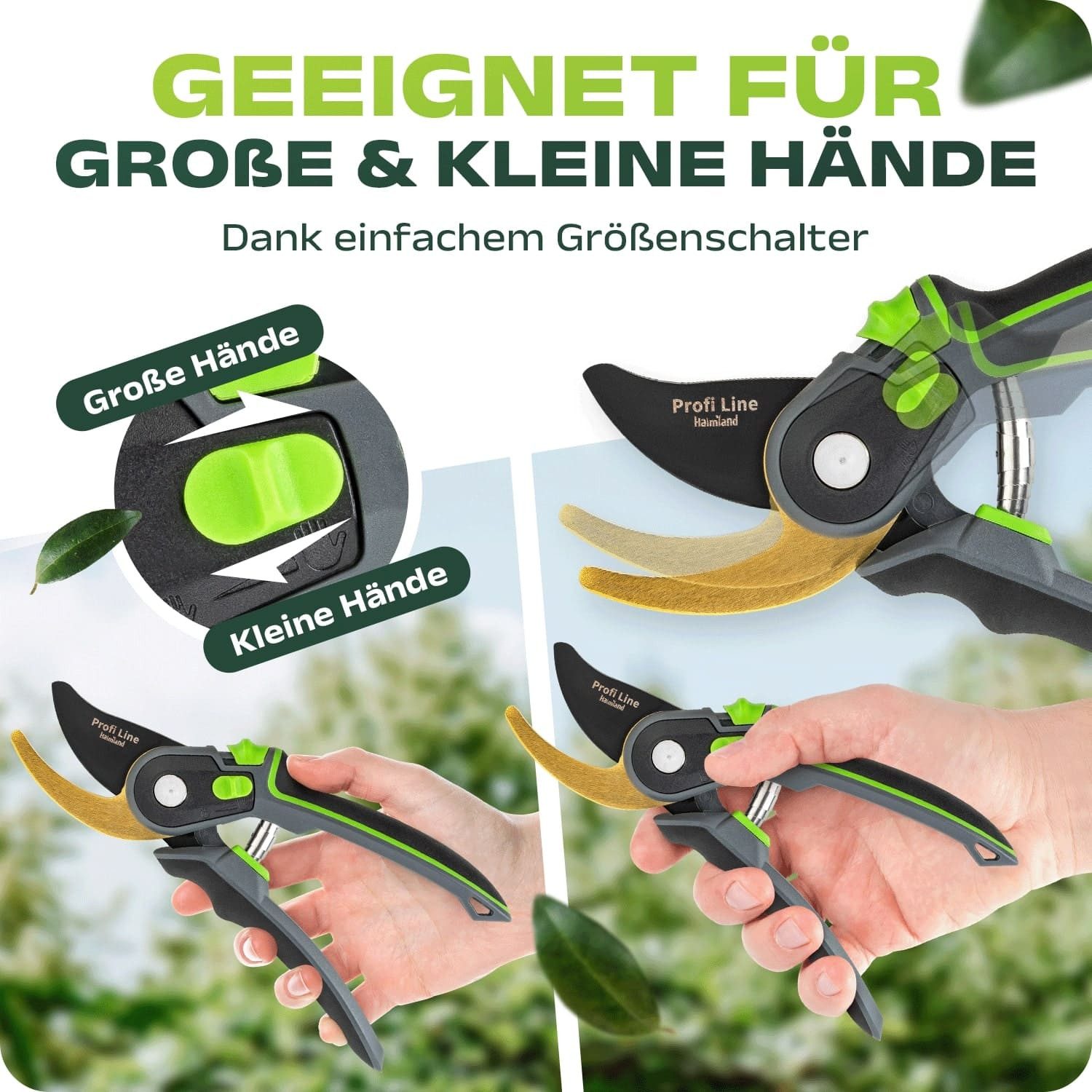 halmland Gartenschere Profi-Gartenschere Bypass SK5 Stahlklinge grün scharf