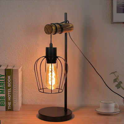 Nettlife Tischleuchte Holz Vintage E27 Tischlampe 1 flammige Nachttischlampe Landhausstil, mit Kippschalter, ohne Leuchtmittel, Wohnzimmer Schlafzimmer Kinderzimmer Esszimmer