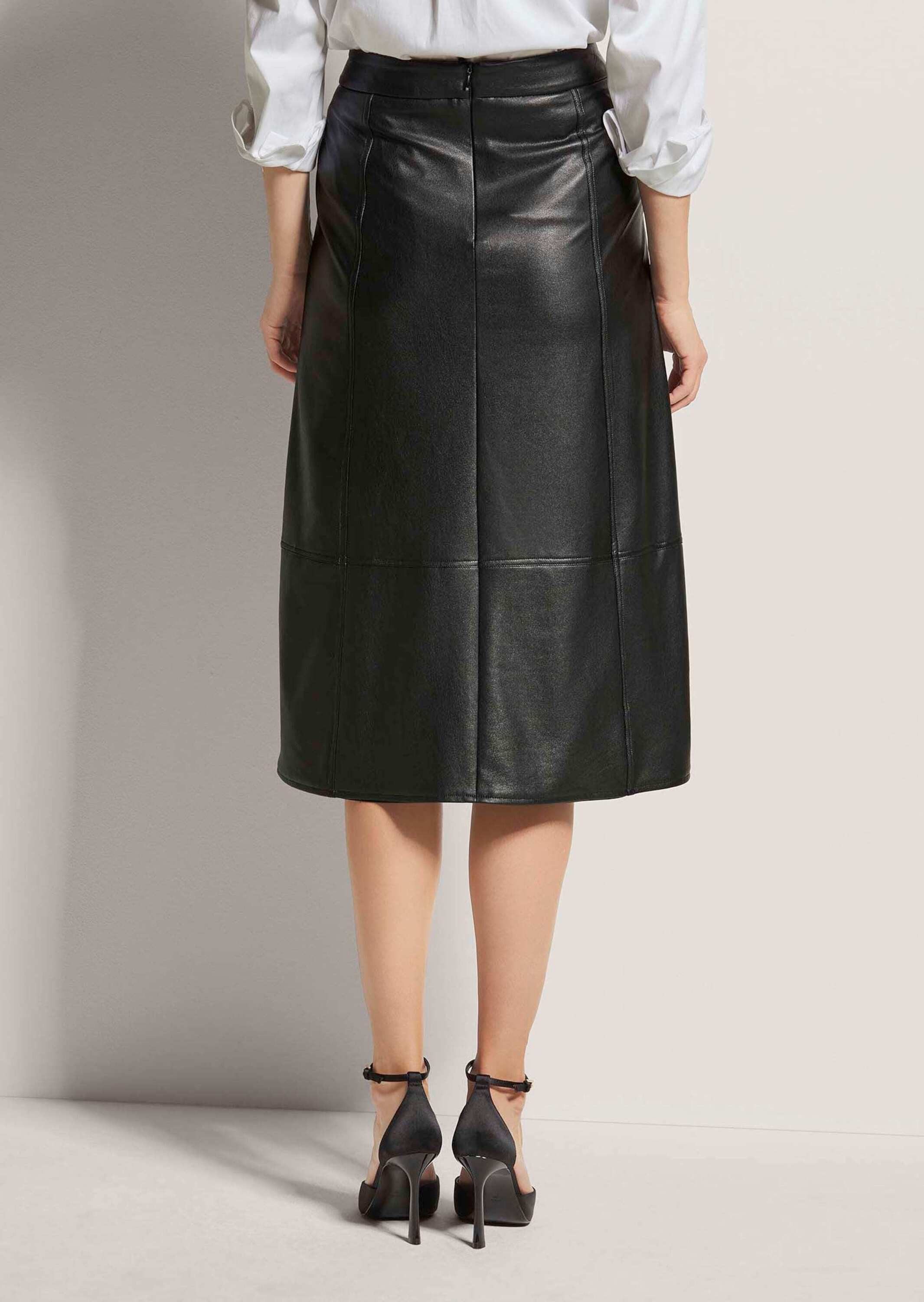 MADELEINE Maxirock Leder-Look Midi-Rock mit Reißverschluss Unifarbenes Design mit praktischem rückseitigem Zipper