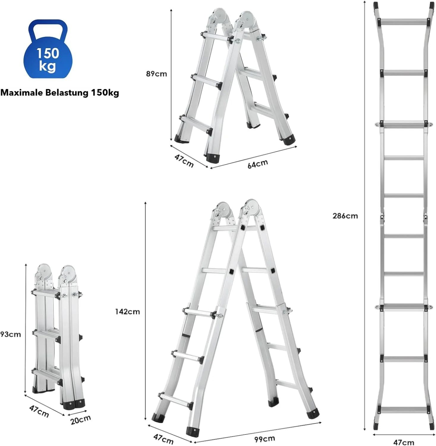 TLGREEN Teleskopleiter 4,8M Teleskop-Klappleiter aus Aluminiumlegierung, (3 günstig online kaufen