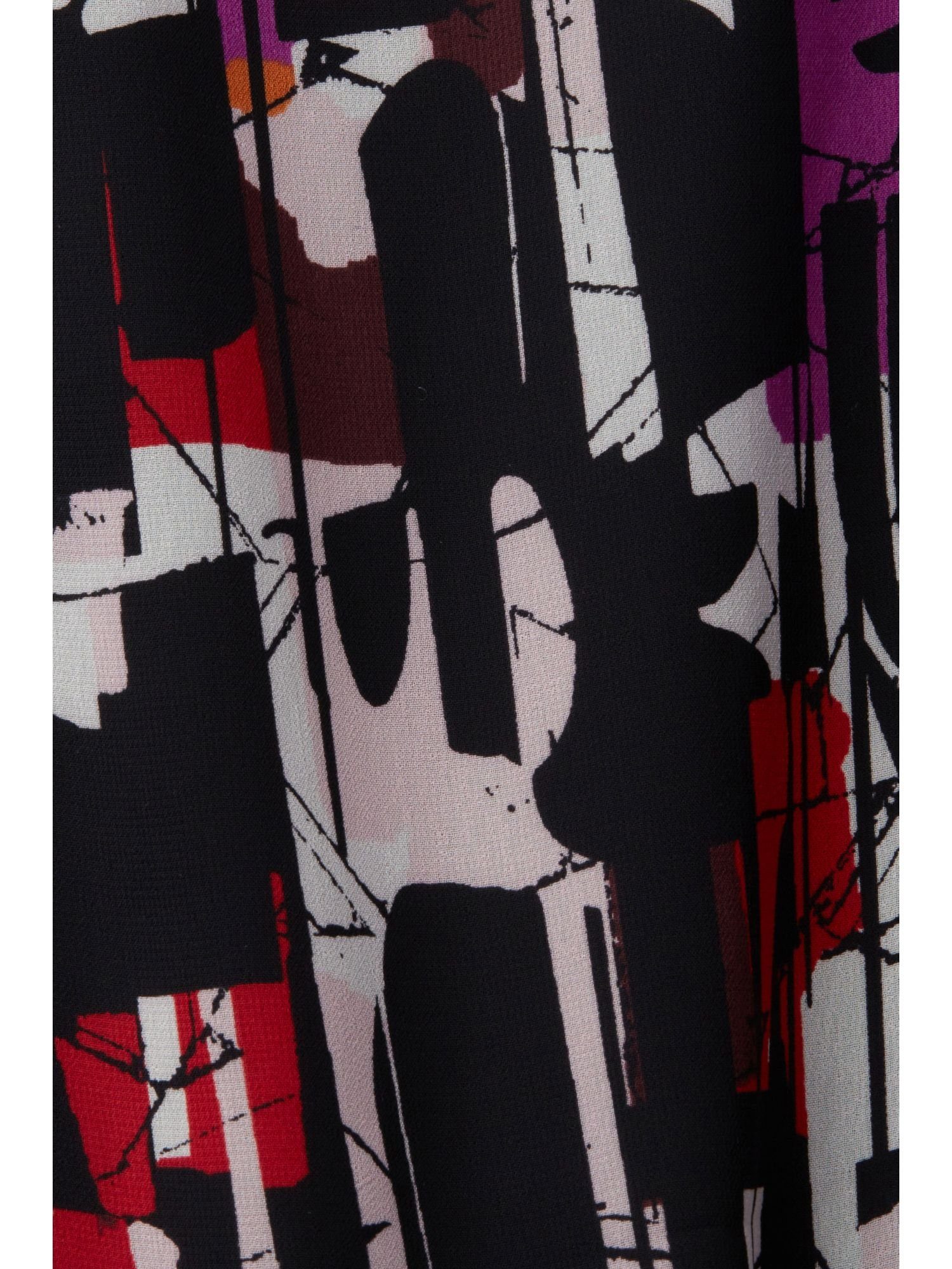 Esprit Collection Midikleid Gemustertes mit Chiffon-Kleid BLACK Bindegürtel NEW