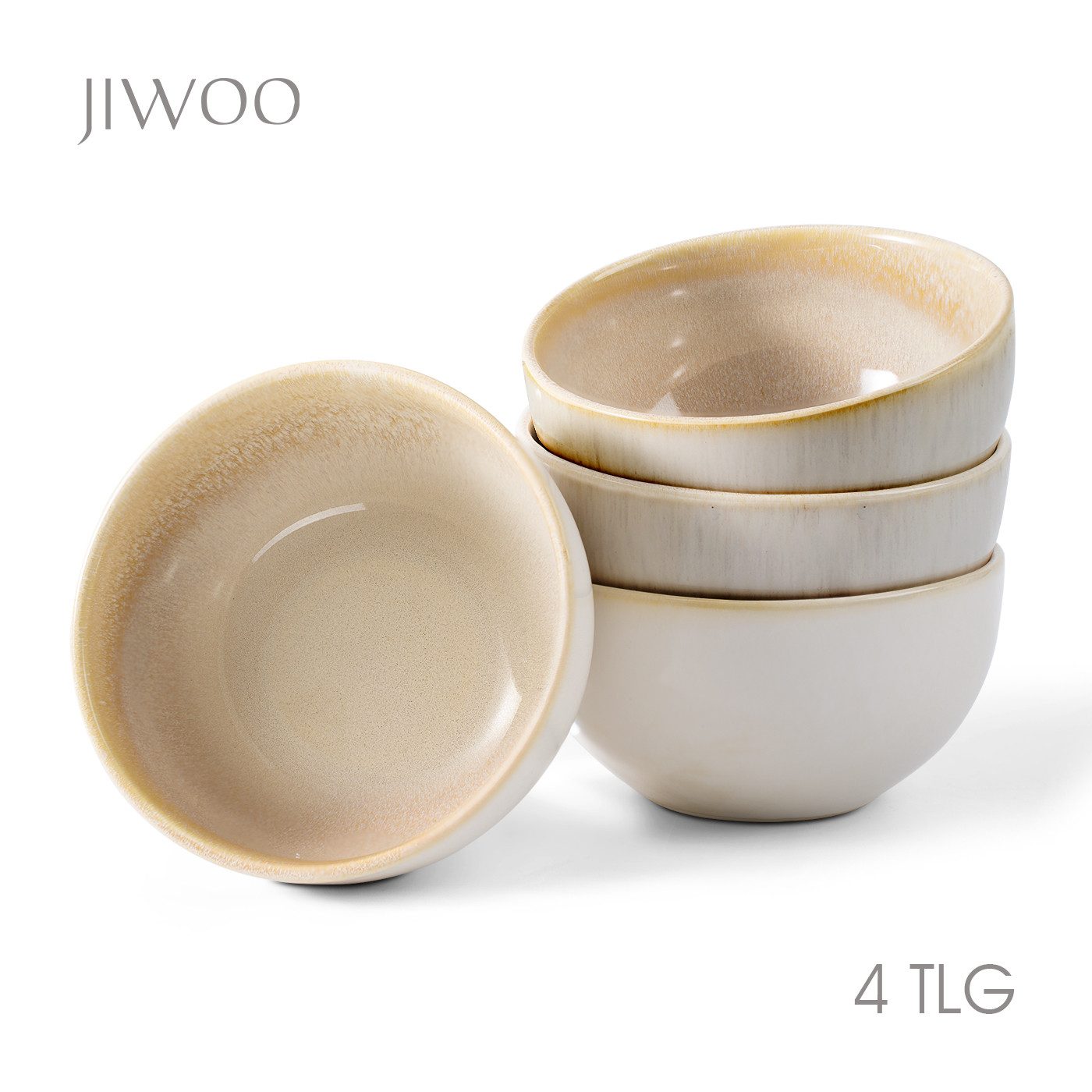 JIWOO Salatschüssel 4er Ø13.5cm, Müslischüssel Suppenschüssel Dessertschale Obstschale, Keramik, (Schüsselset, 4-tlg), Hochwertiges Schüsseln Braun Mikrowellen und spülmaschinenfest Ø13,5cm