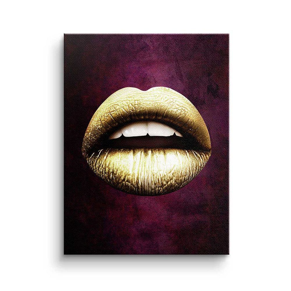 DOTCOMCANVAS® Leinwandbild, Premium Leinwandbild - Pop Art - Lippen X Red & Gold - modernes Wand ohne Rahmen
