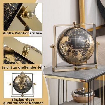 COSTWAY Globus, Ø16cm mit quadratische Metallrahmen, drehbar, antik