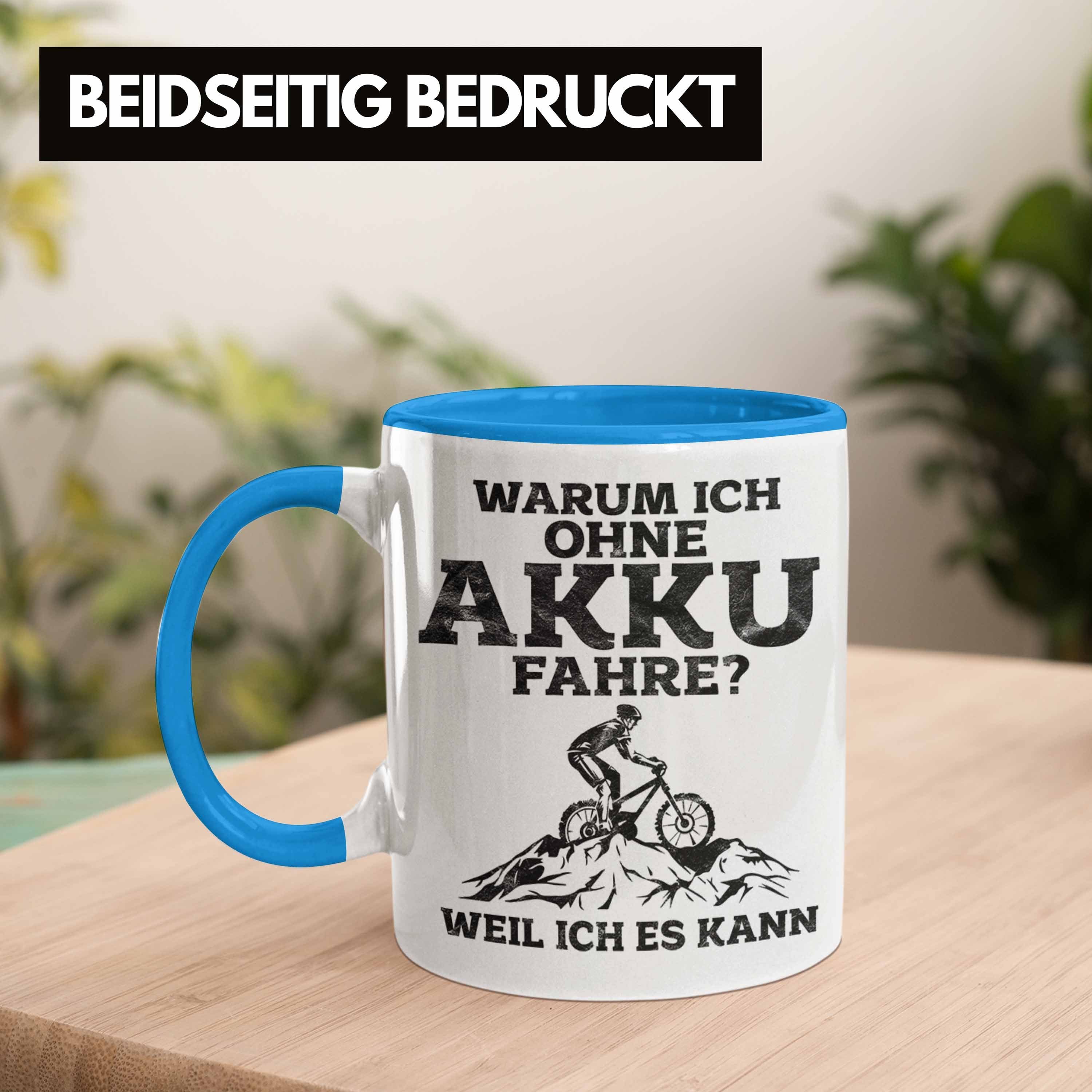 Lustige Trendation Tasse Geschenkidee Anti-E-Bike Tasse Spruch Blau Radfahrer