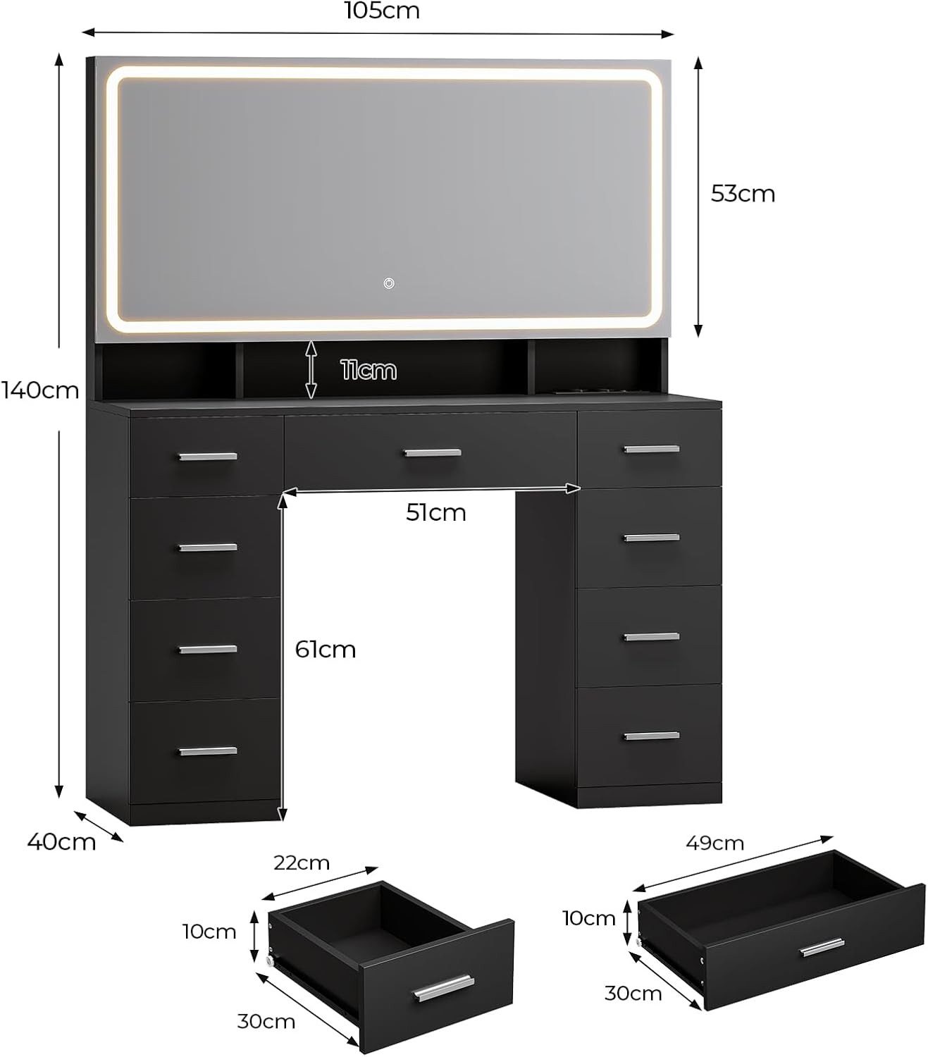 MSMASK Schminktisch mit LED Beleuchtung, XXL Spiegel-Kosmetiktisch mit Lade günstig online kaufen
