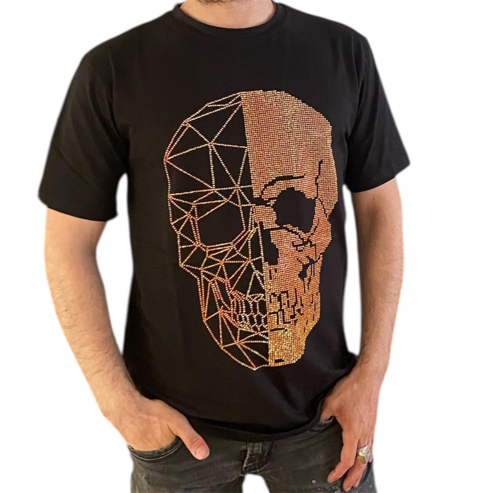 Aaron Bane T-Shirt Aaron Bane Strass Skull Shirt Schwarz gold Totenkopf 100 günstig online kaufen
