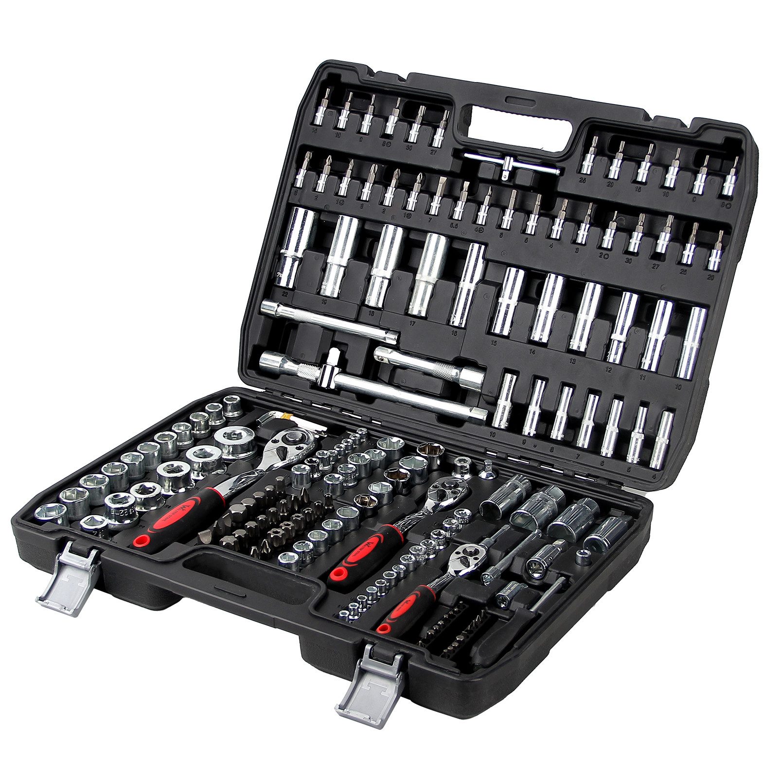 Walter Stahl Germany control Steckschlüssel 108/172/216-tlg Ratschenkasten, 1/4″+3/8″+1/2″ Steckschlüssel-Satz (Packung, 172 St., 108/172/216-tlg), Cr-V Ratschenschlüssel Set