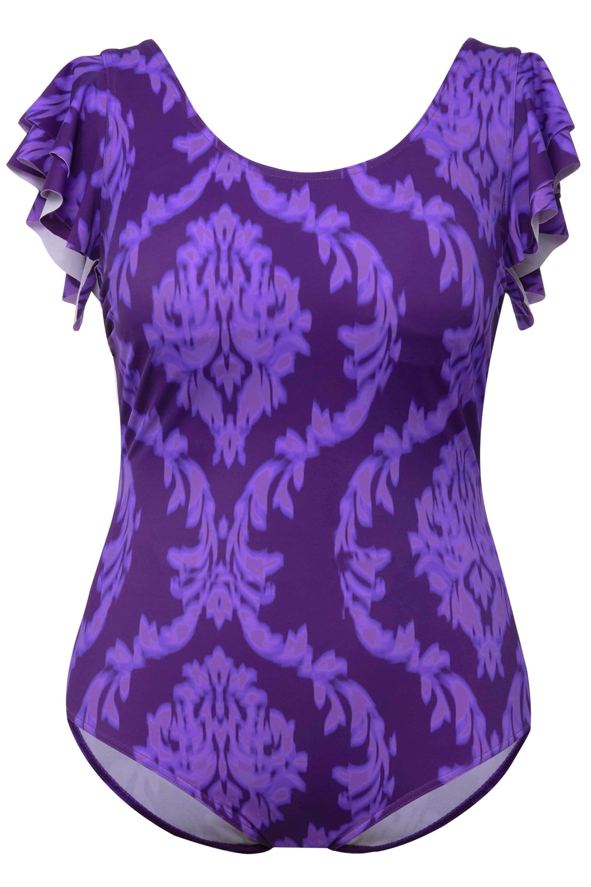 Ulla Popken Badeanzug Badeanzug Ornamente Volant-Schultern günstig online kaufen