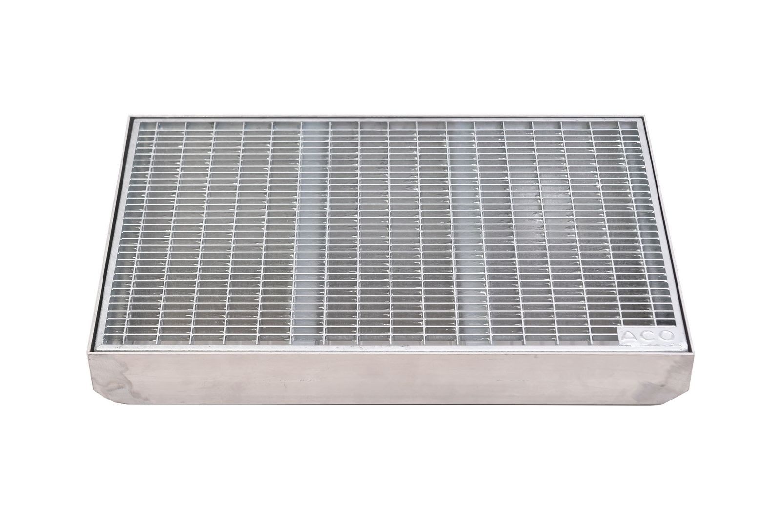 ACO Severin Ahlmann GmbH & Co. KG Fußmatte Schuhabstreifer Gitterrost MW 30/10 + Aluminium Bodenwanne, rechteckig, Höhe: 75 mm, 750x500mm, für den Außenbereich, Ablauf DN50