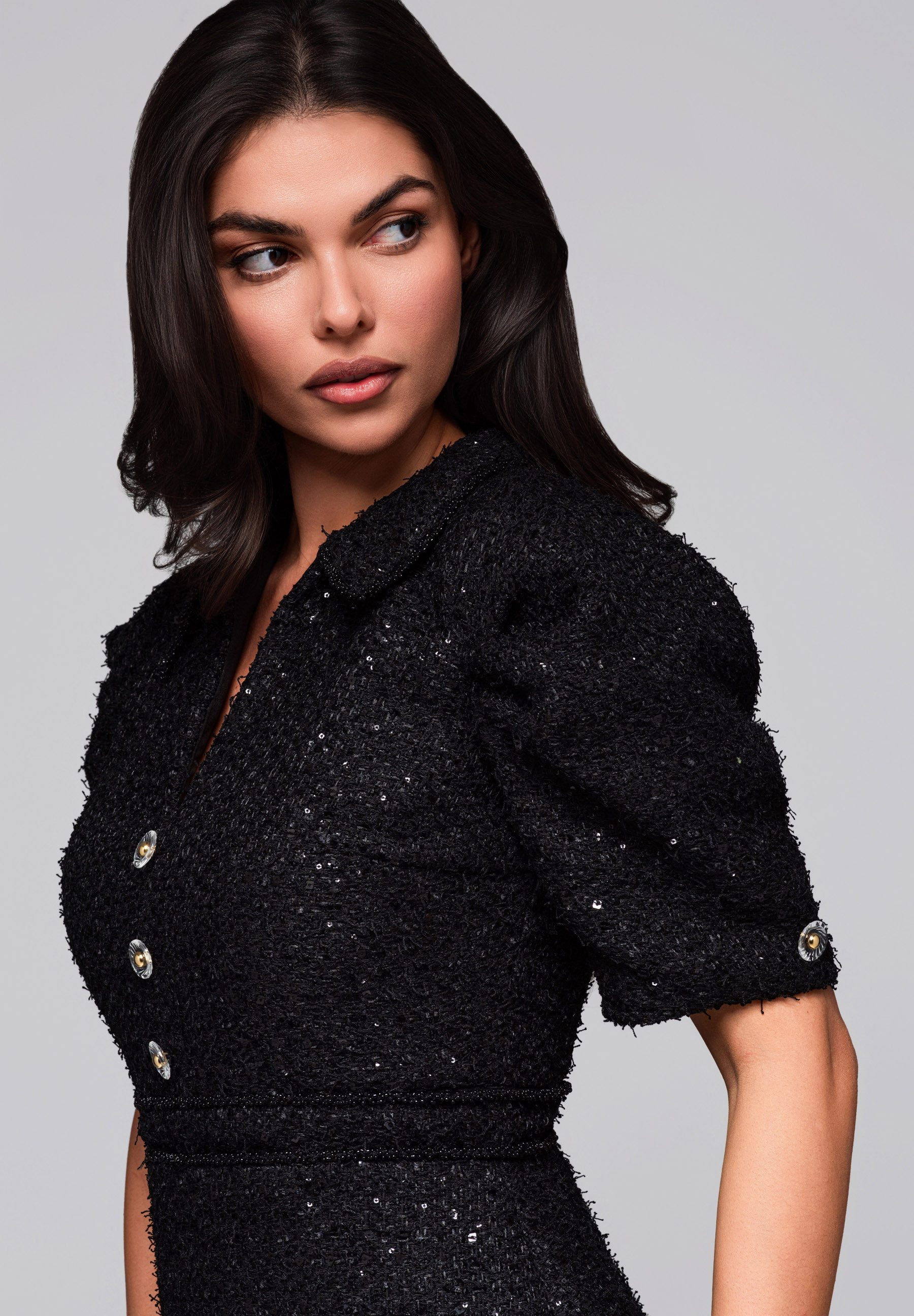 OMBRE Cocktailkleid Elegantes Minikleid mit Glanzeffekt und Zierknöpfen
