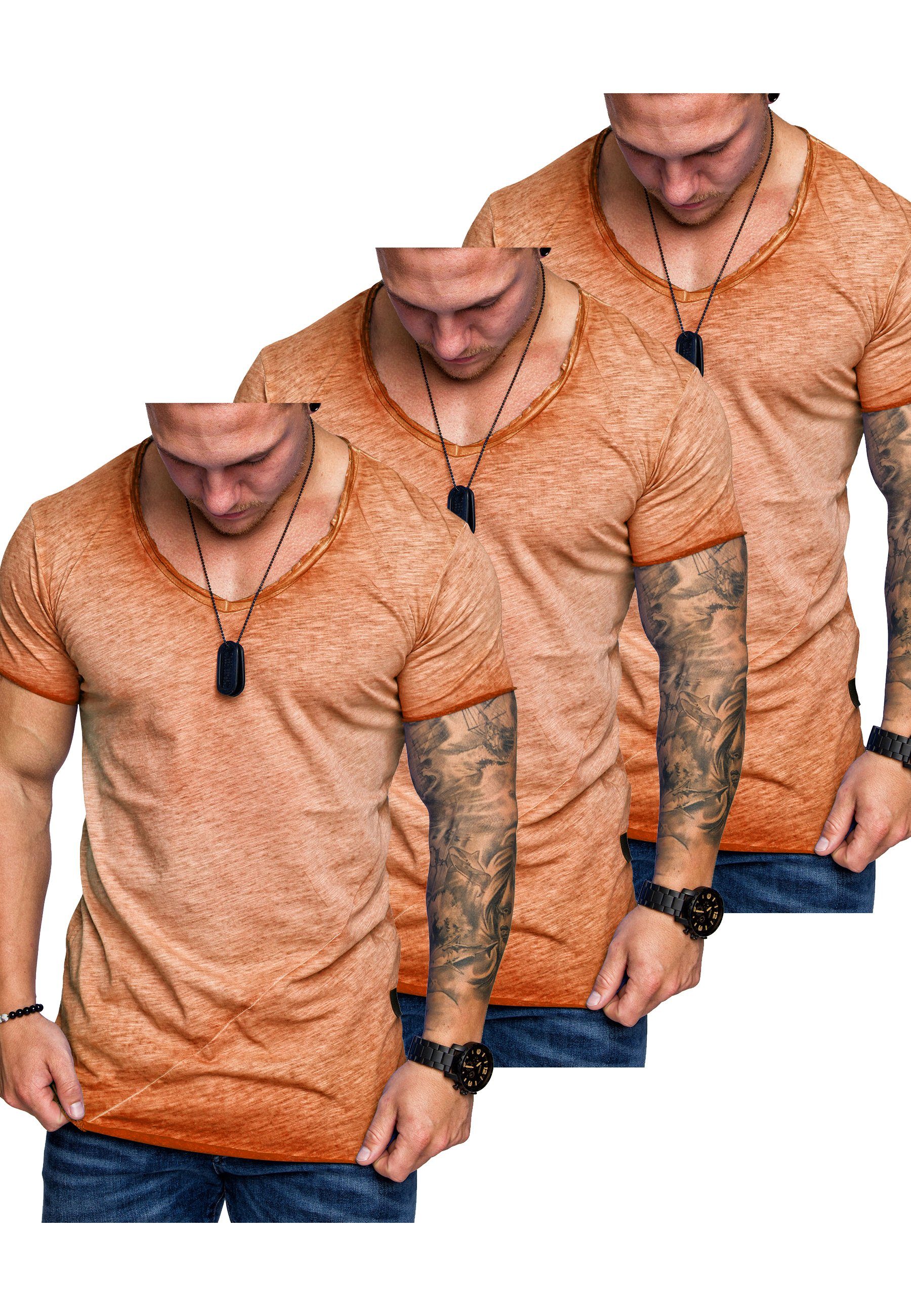 T-Shirt (3x Oversize V-Ausschnitt FRANCISCO mit T-Shirts (3er-Pack) SAN Orange) Amaci&Sons 3. T-Shirt Herren 3er-Pack Basic