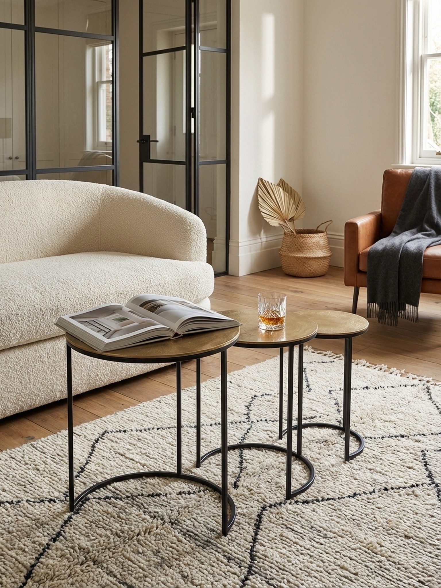 KADIMA DESIGN Satztisch Beistelltisch 3er Set Aluminium Gold / Schwarz Design Satztisch (3-teilig Wohnzimmer, Verschachtelungstische), Metall Rund, Wohnzimmertisch Abstelltisch Modern, Sofatisch Dekotisch