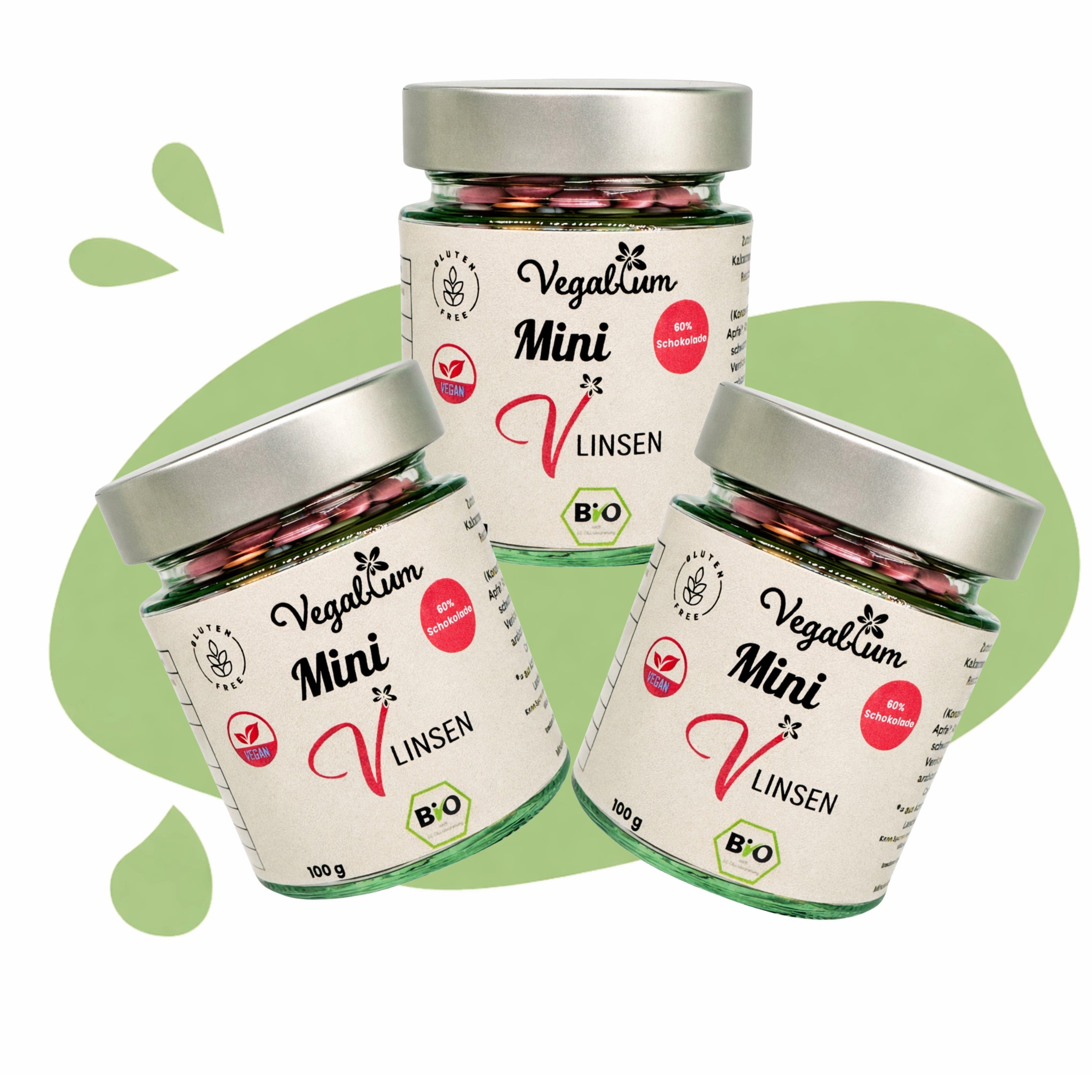 Vegablum Schokolade Mini Vlinsen Bio Schokolinsen, 3 Gläser à 100 g, 3 x (Set, Mini Vlinsen Bio Schokolinsen, 3 Gläser à 100 g)