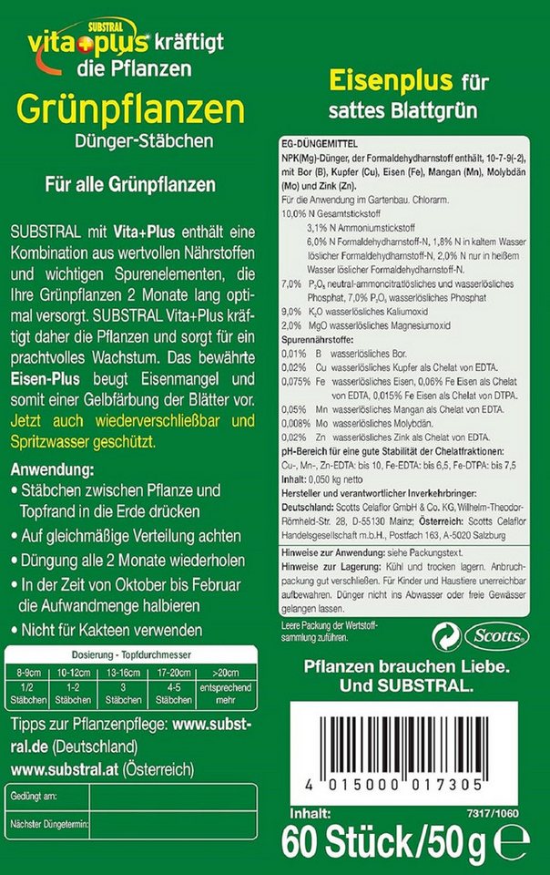 Thumbnail - Evergreen Pflanzenstärkungsmittel Substral Dünger-Stäbchen für Grünpflanzen mit Eisen-Plus 30 Stück