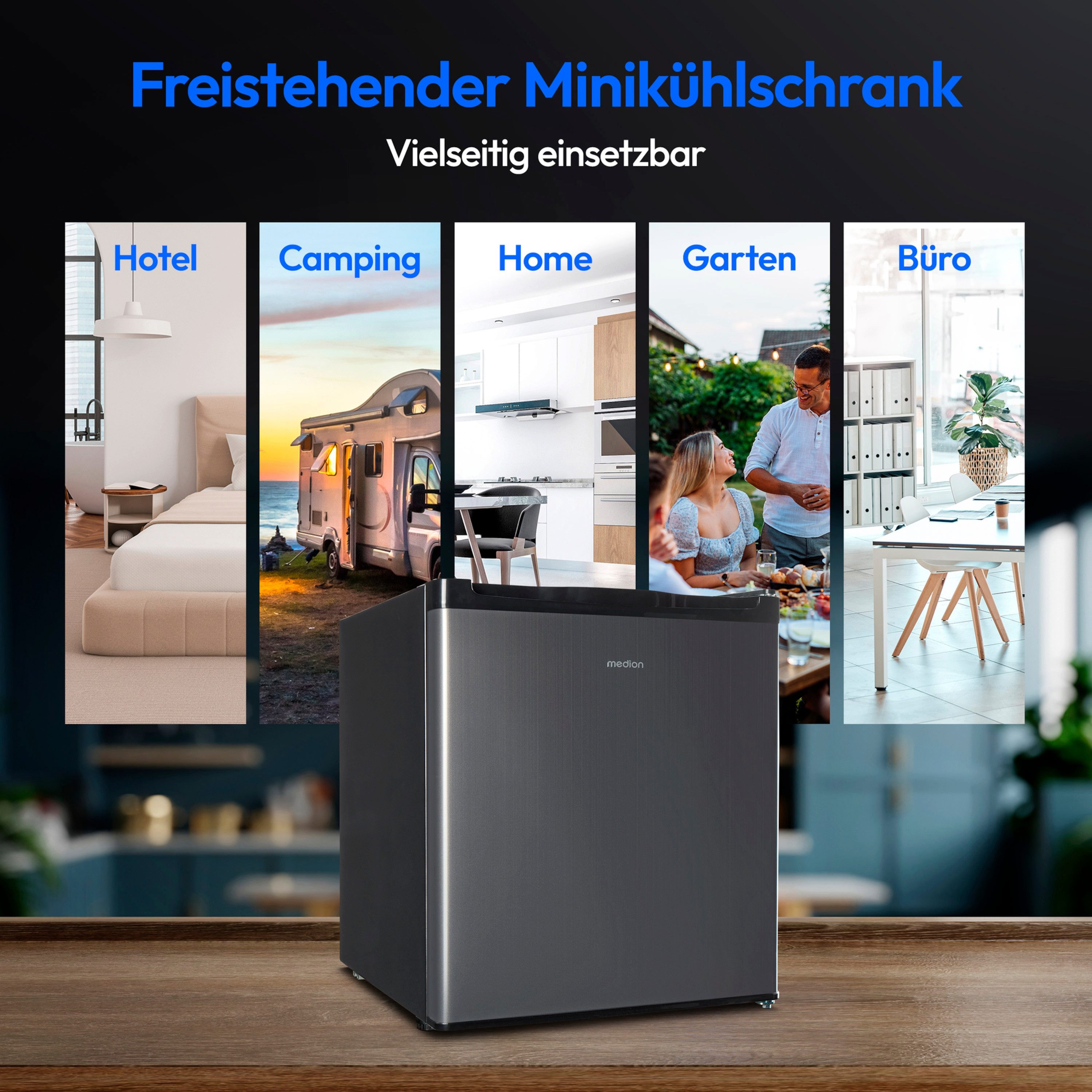 Medion® Kühlschrank MD37724, 51 cm hoch, 44 cm breit, 41 Liter, Türanschlag wechselbar, manuelle Temperatureinstellung