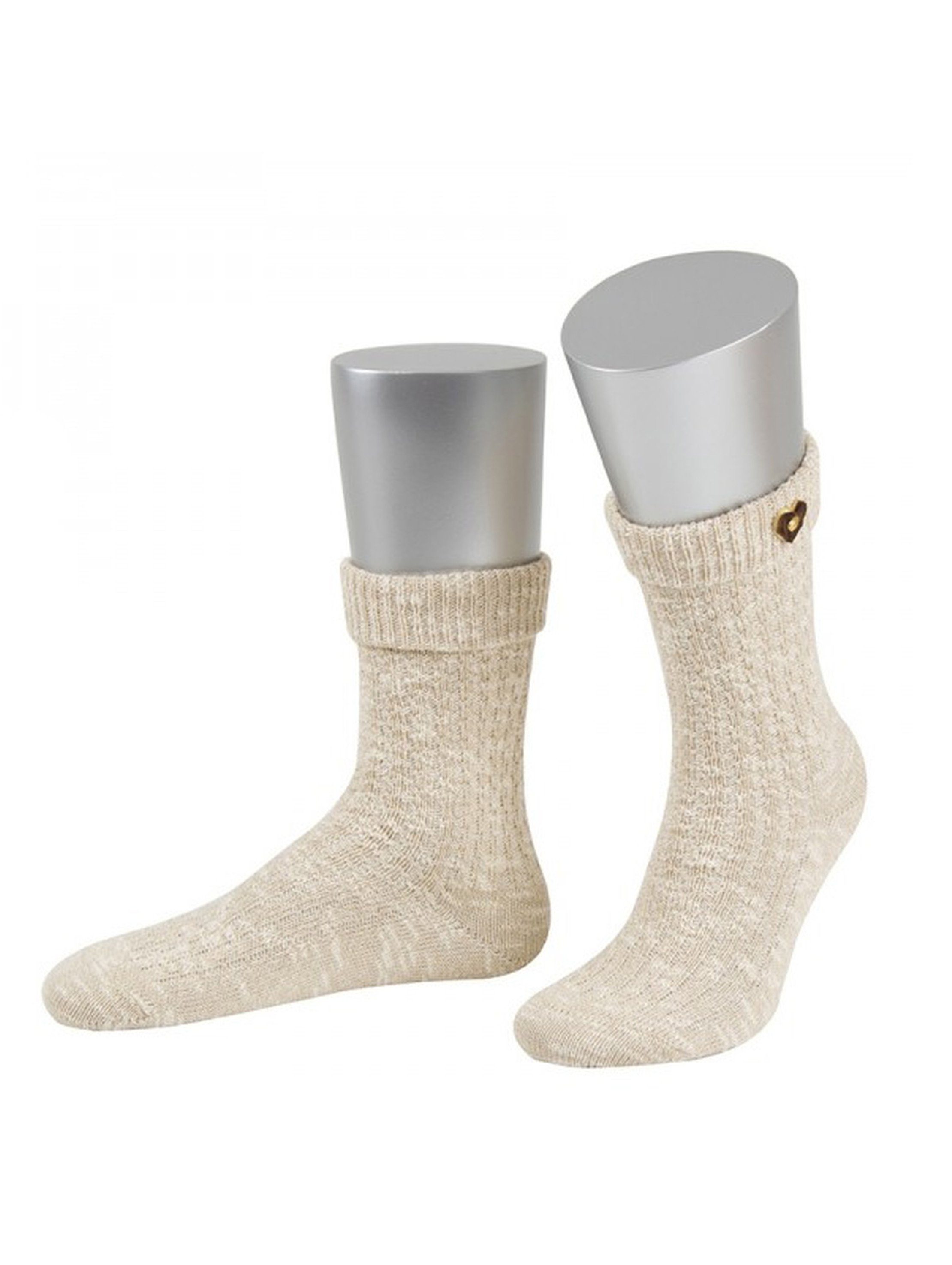 Almbock Trachtensocken Stricksocken mit Herzknopf (1-Paar) beige-meliert