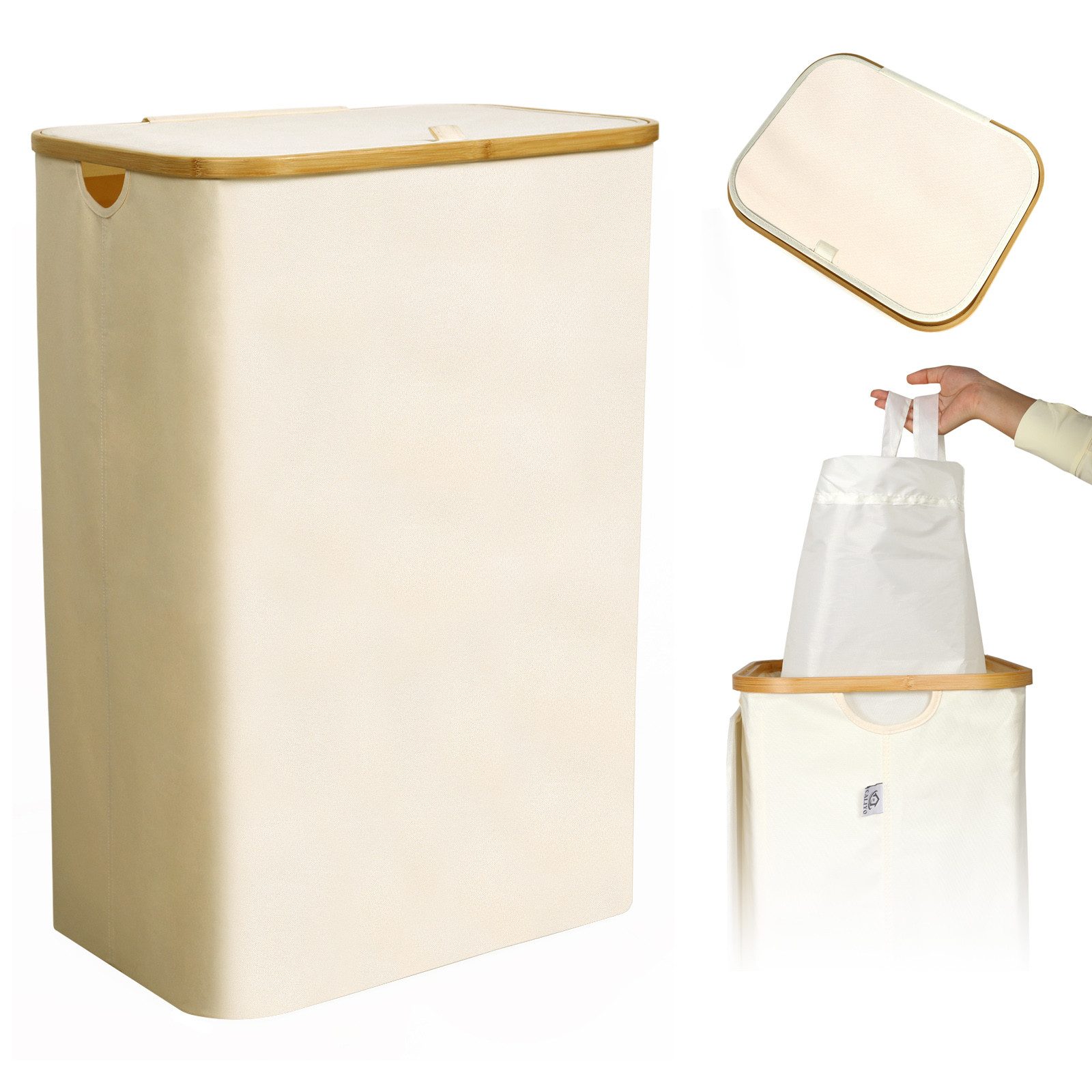 CALIYO Wäschekorb mit Deckel, 100 L, herausnehmbarer Wäschesack, Griffe aus günstig online kaufen