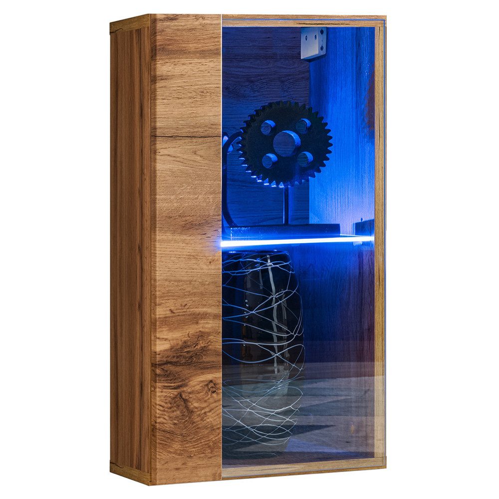 Lomadox Hängevitrine SWANSEA-164 in Eiche, 30 cm breit, inkl. LED-Beleuchtung