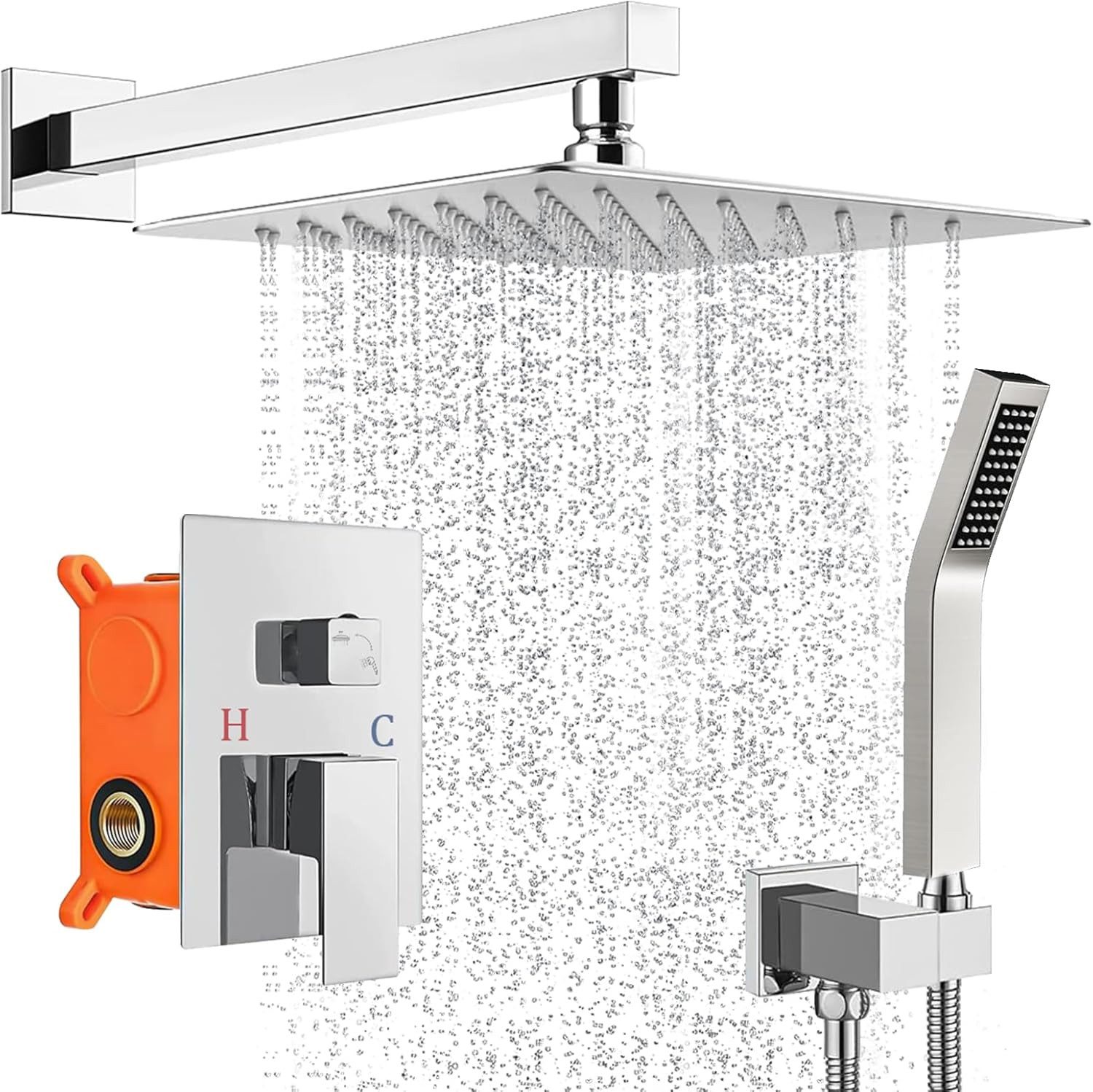 Duscharmatur Unterputz Duschsystem Chrom Duschset Einstellbarer Regendusche 30x30cm