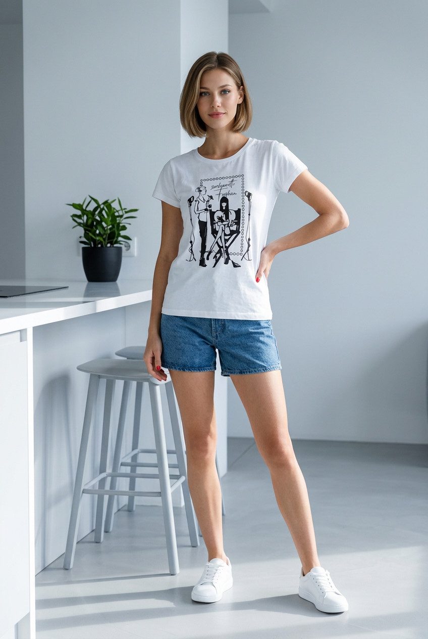 Zuckerwatte Print-Shirt 78197 mit Rundhalsausschnitt aus 100% Baumwolle