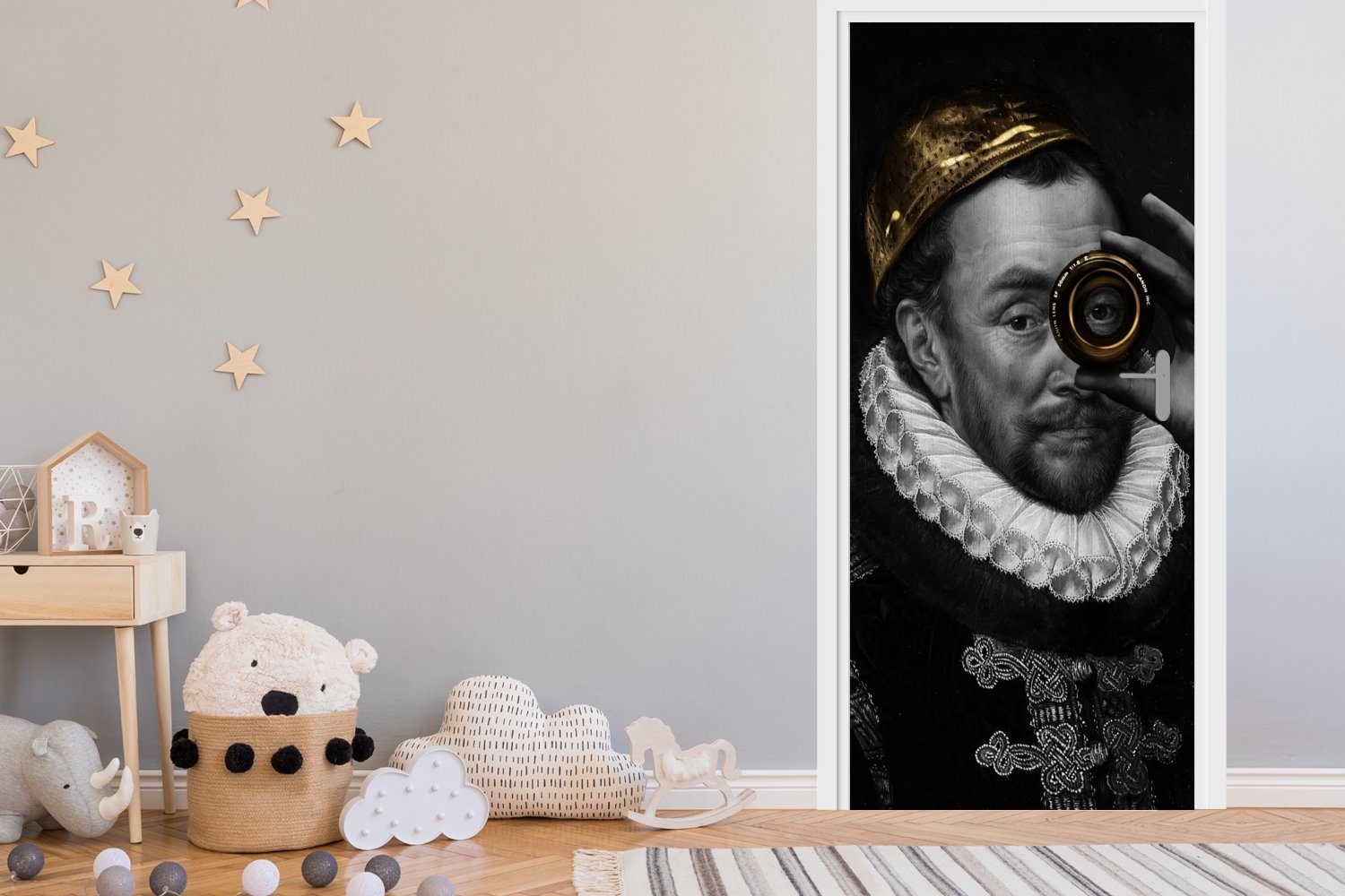 MuchoWow Türtapete Kunst - Türaufkleber, Gold St), Fototapete - bedruckt, Schwarz Tür, - 75x205 (1 Weiß, cm für Matt