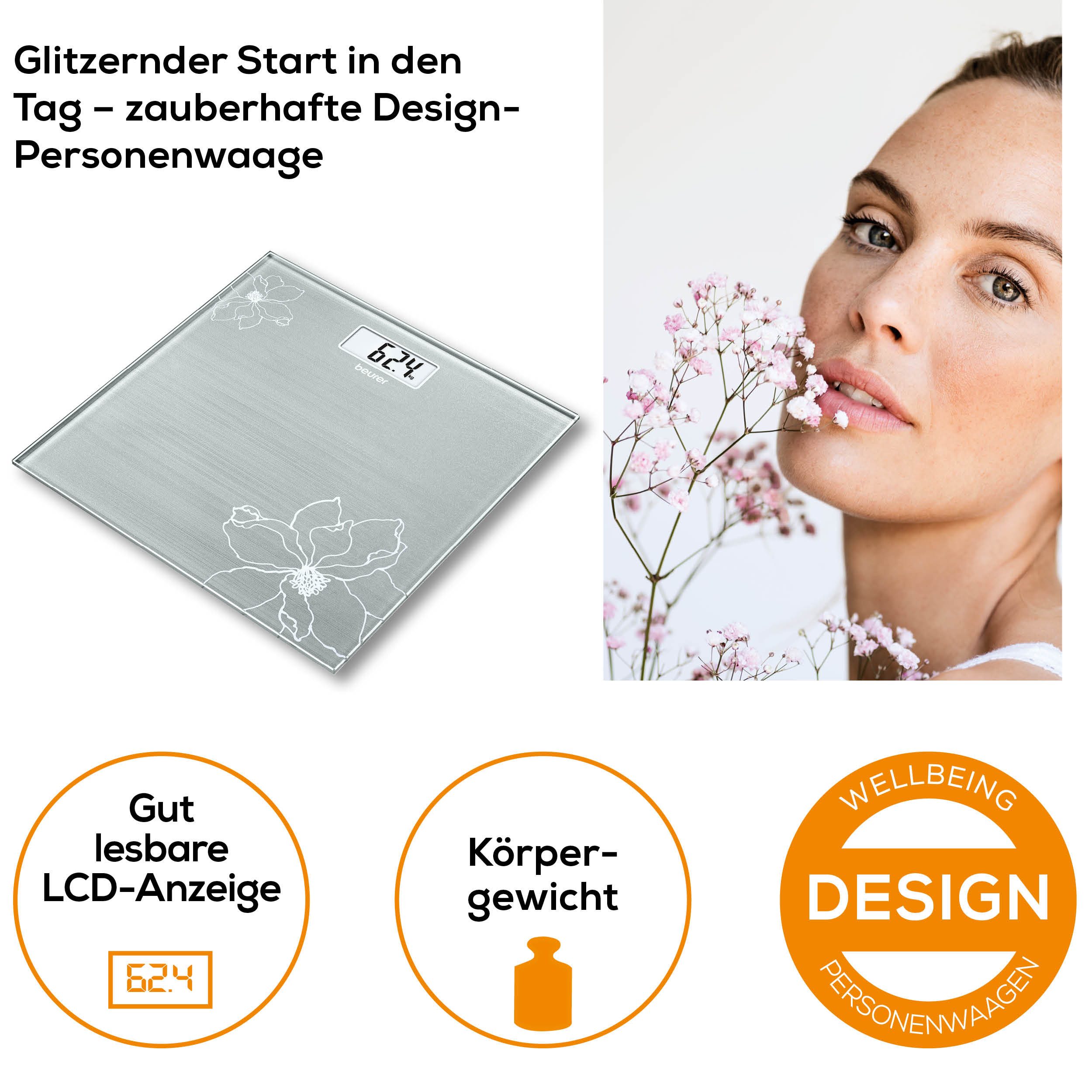 BEURER Personenwaage GS 10 besonders flach mit nur 1,9 cm, Tragkraft bis 180 kg, Wiegefläche aus Sicherheitsglas, mit Einschaltautomatik