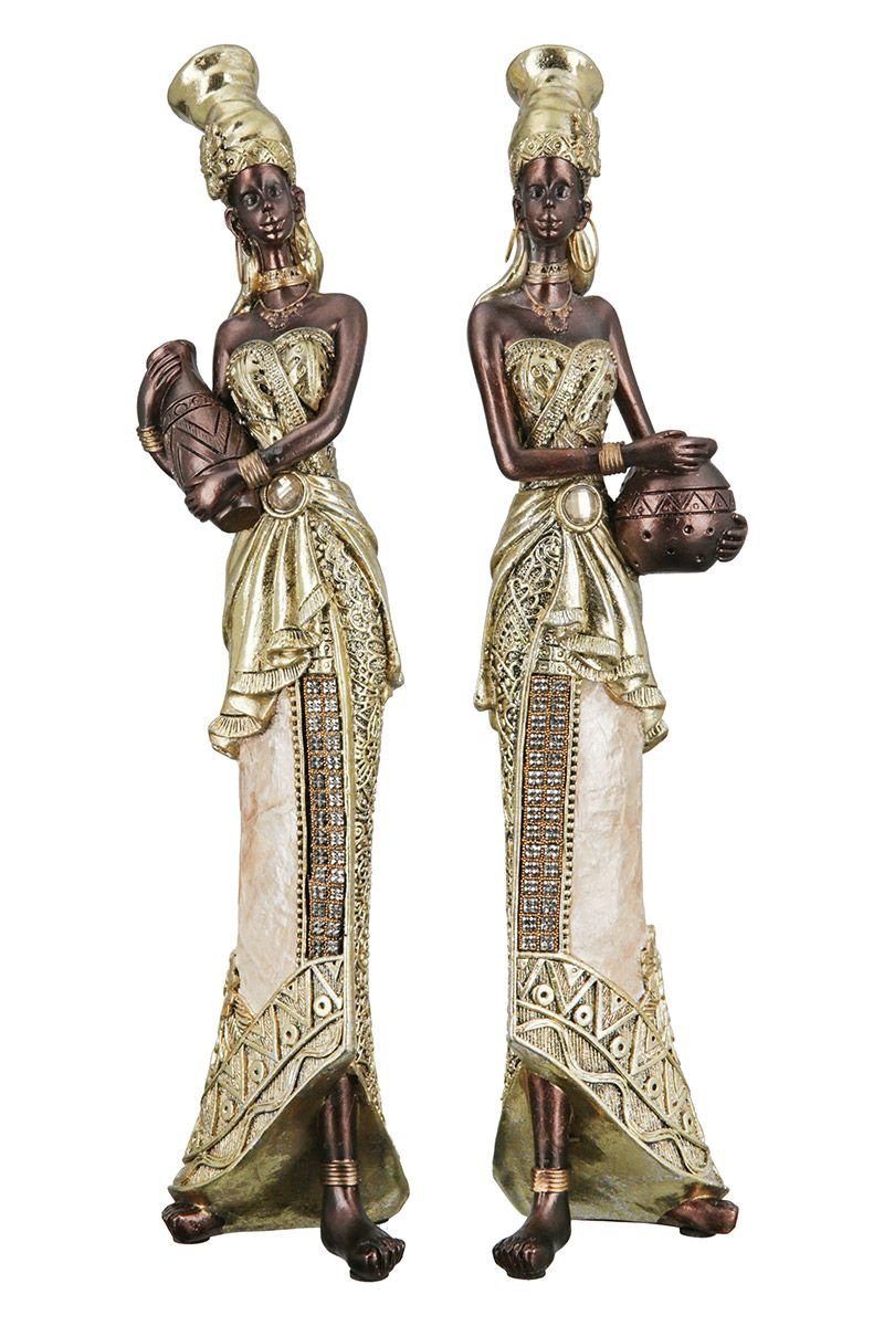 GILDE Dekoobjekt 2tlg Poly Figur Aminata braun/goldfarben mit  Glitzerelementen | Dekofiguren