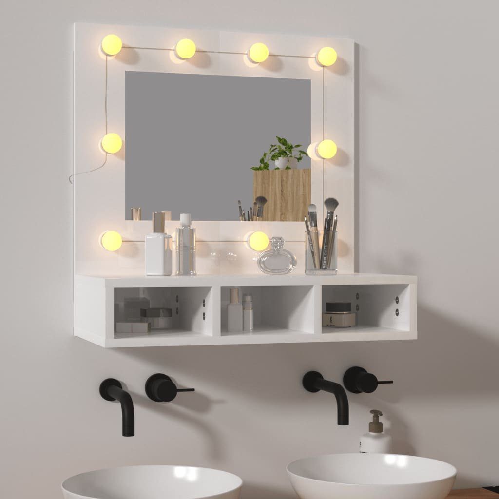 vidaXL Badezimmerspiegelschrank Spiegelschrank mit LED Hochglanz-Weiß 60x31,5x62 cm (1-St)