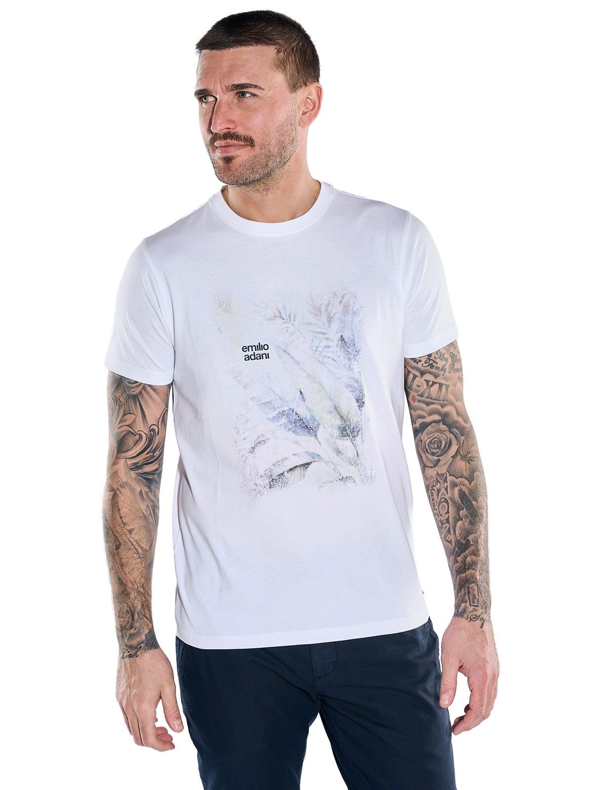 emilio adani T-Shirt Herren Sportives T-Shirt mit Druck, Reinweiss