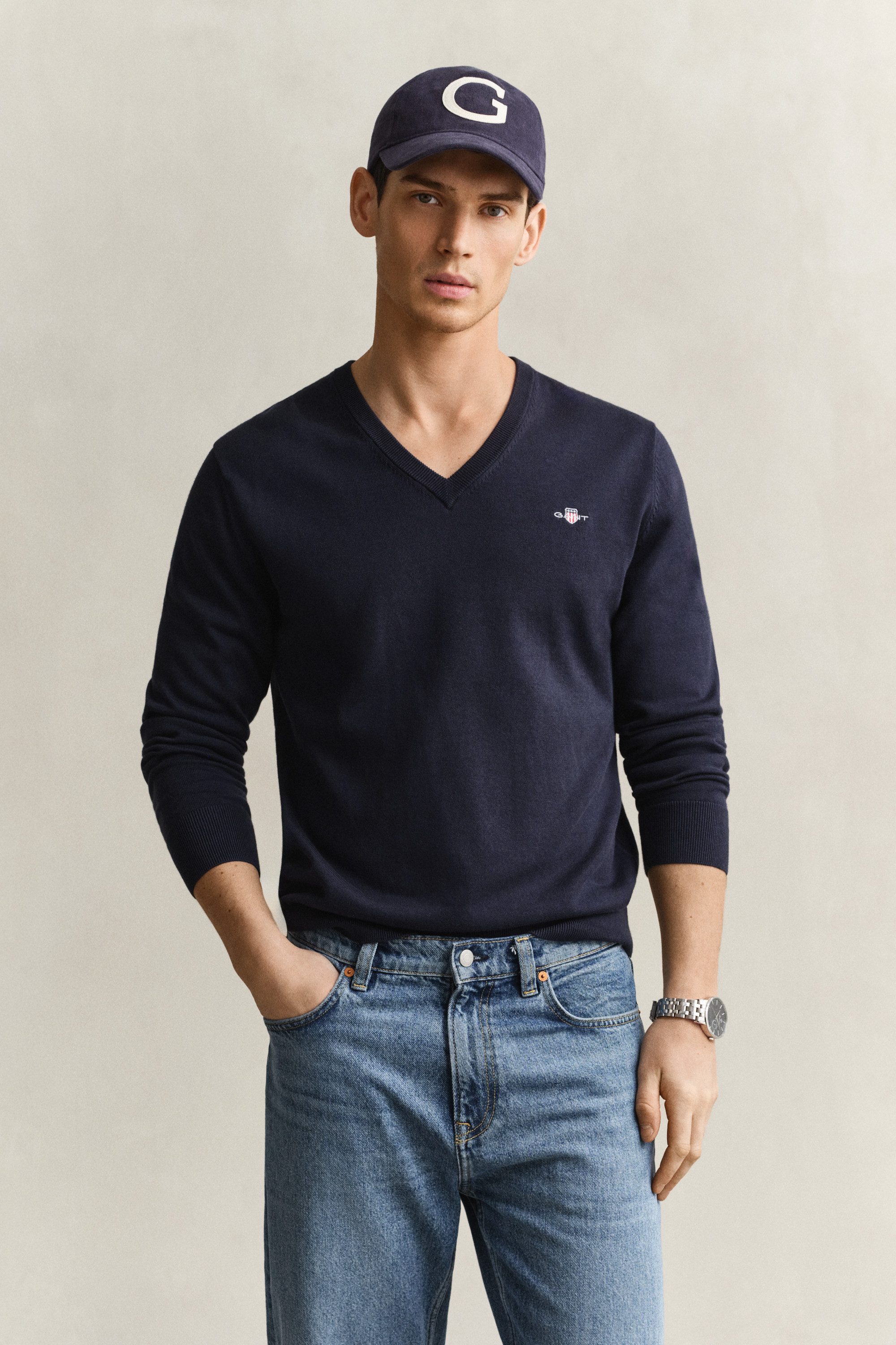 Gant V-Ausschnitt-Pullover CLASSIC COTTON V-NECK Regular fit mit V-Ausschnitt