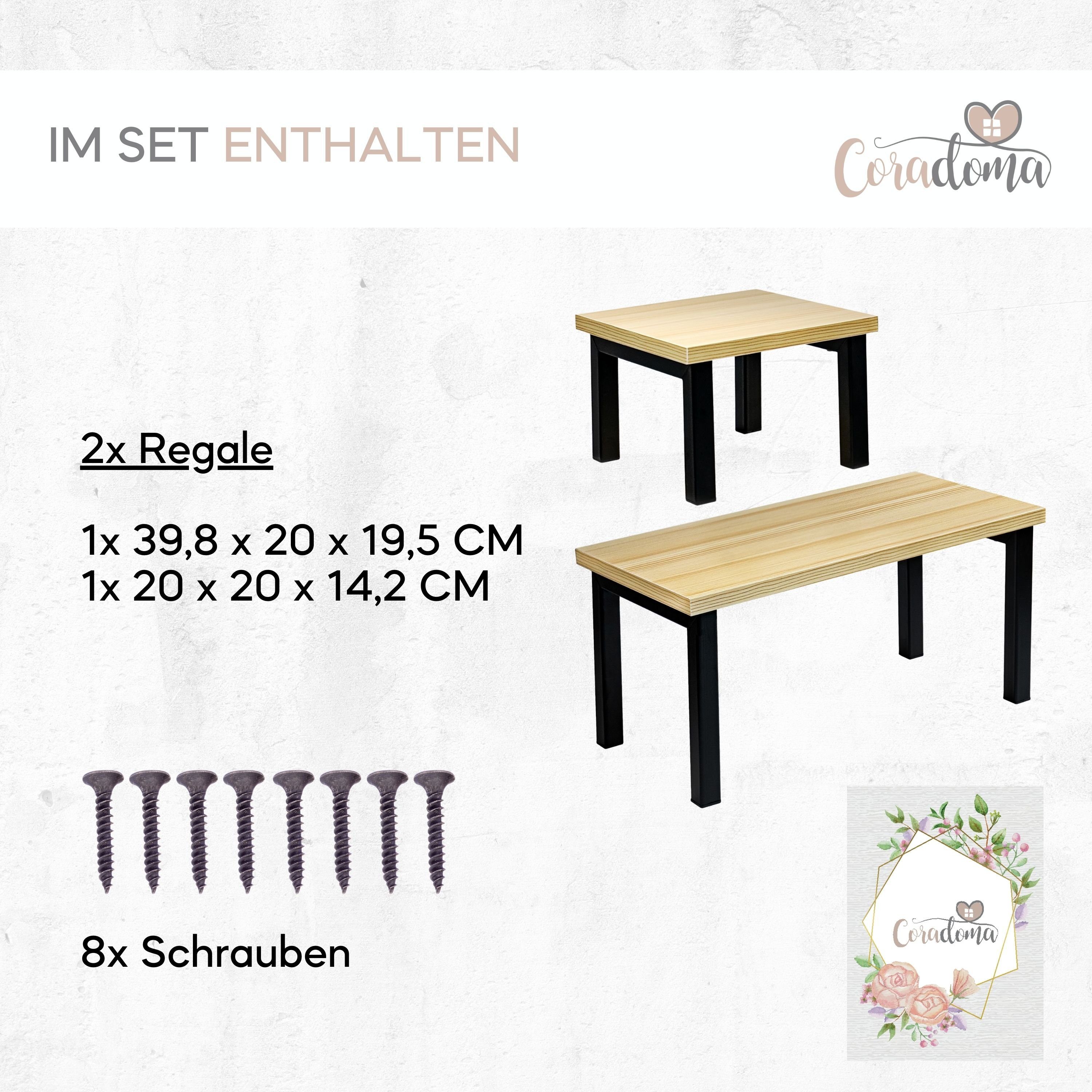 2-tlg., Stapelbar 2er Eckregal, Küchenregal Organizer Coradoma Metall Küche Set Regal aus und Holz Gewürzregal