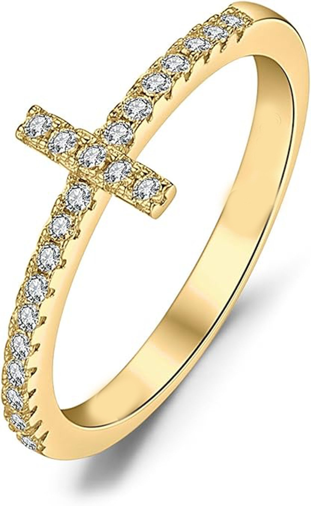 Jumpeak Diamantring Kreuzung Gold,Ring Verlobung Gold,Ring Mit Kreuz Damen,Diamant Ring, D/E VVS/VS 14K Gold,Ring Kreuz,Statement Ring,Kommunion Geschenk