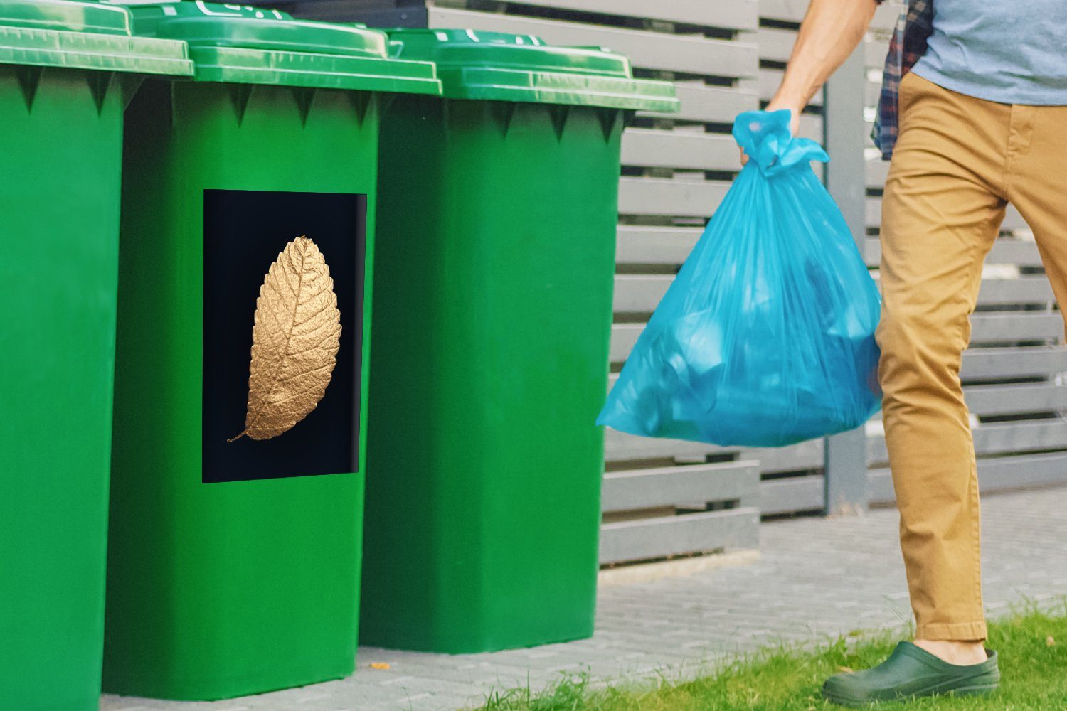 Gold und Baum Mülleimer-aufkleber, Sticker, MuchoWow - Blatt Abfalbehälter Mülltonne, - (1 Container, Schwarz Wandsticker St),