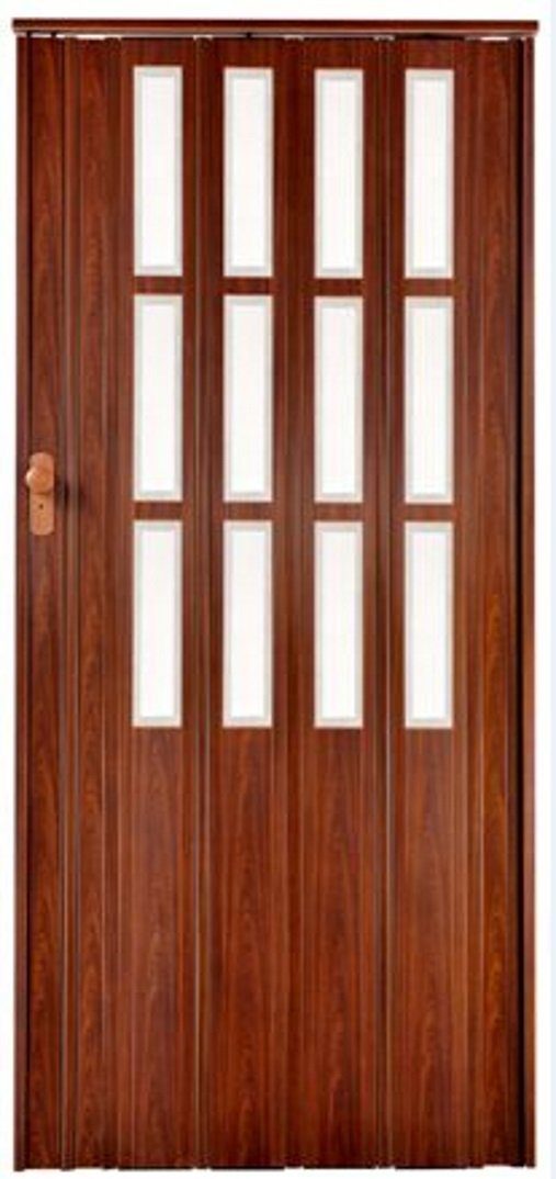 Standom Falttür Schiebetür Tür Mahagoni + Fenster Schloss H.203 cm Türbreite bis 85 cm (1 Karton, 1-St., 1 Set), teils vormontiert