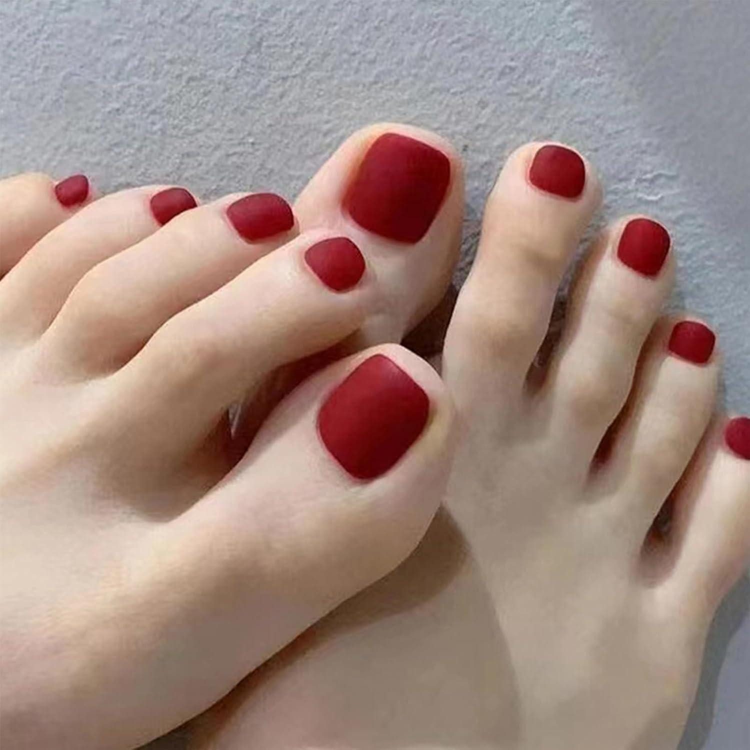 LuxusKollektion Kunstfingernägel Zehennägel 24 Stück rot glänzend quadratisch Gel Damen Stil 14