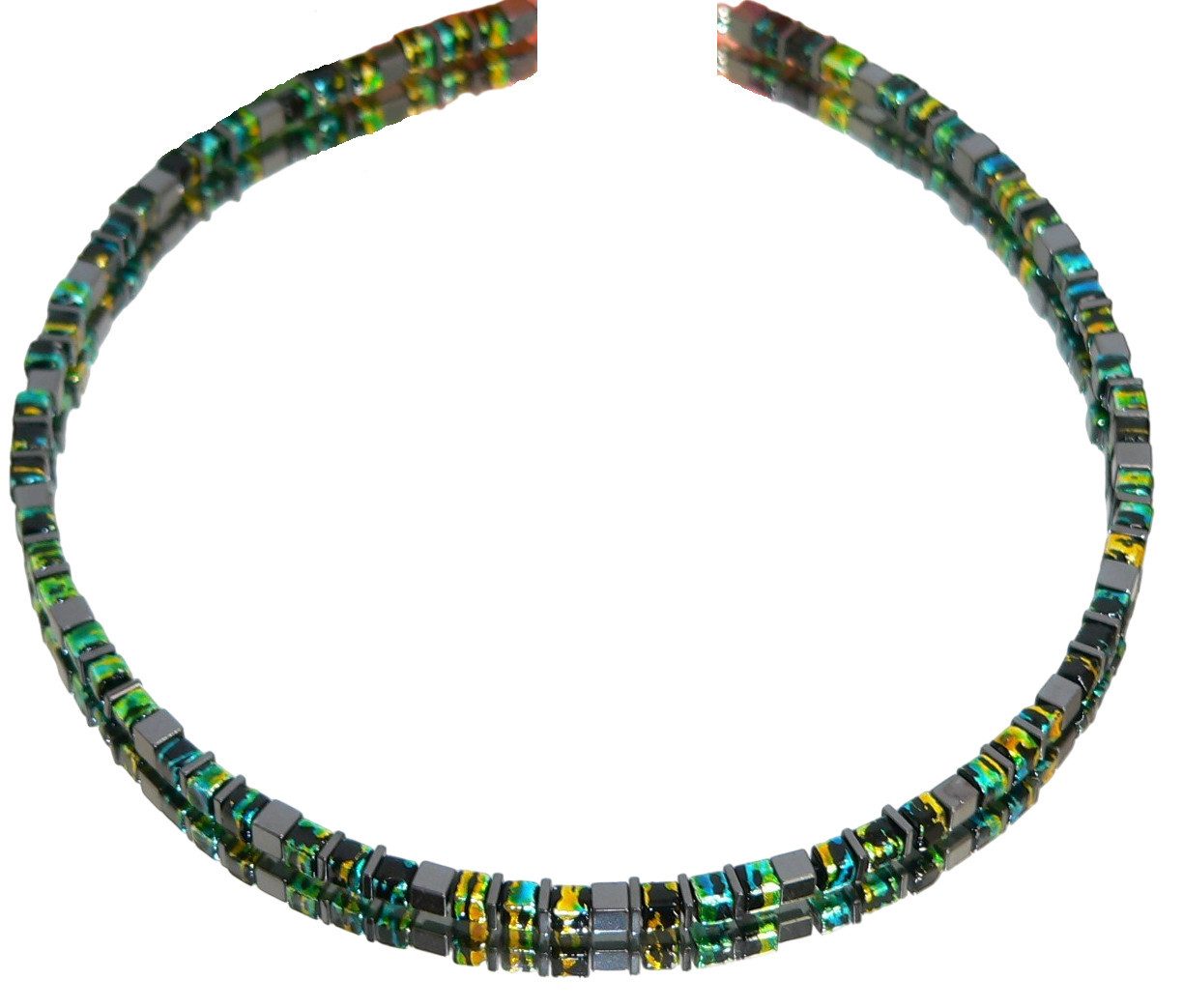 traumschmuck Collier 061e Collier Würfelkette Glas blau türkis grün gold Hämatit schwarz (Geschenk, Muttertag, Weihnachten, Geburtstag, Valentinstag, incl. Schmuckbox), handgefertigt, Made in Germany