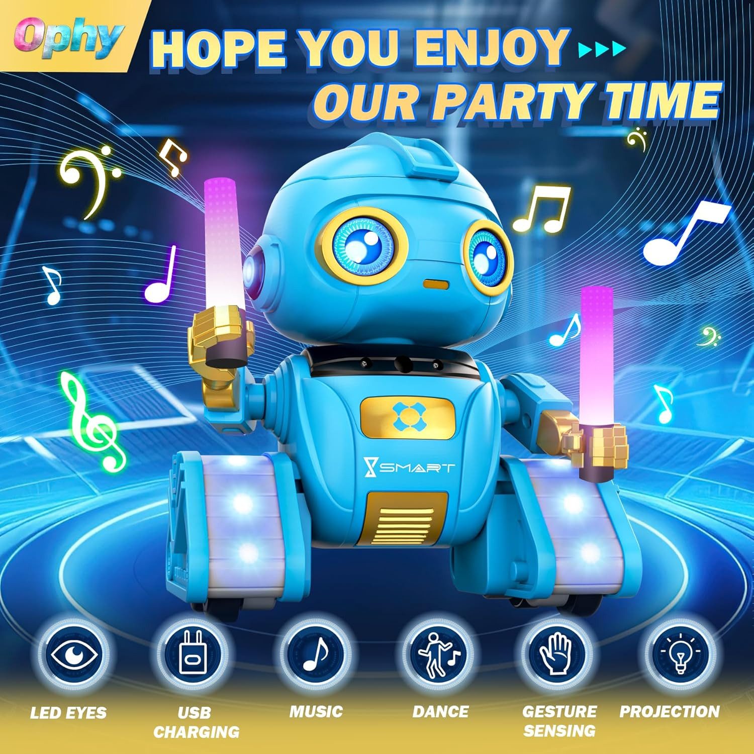 POPOLIC RC Robot, Rechargeable and Projectable Toy for Kids (1-piece, RC Robot with LED Eyes and Music, RC Toy with Gesture Sensor), for Boys and Girls Ages 3, 4, 5, 6, 7, 8, 9, and 10 (Blue)