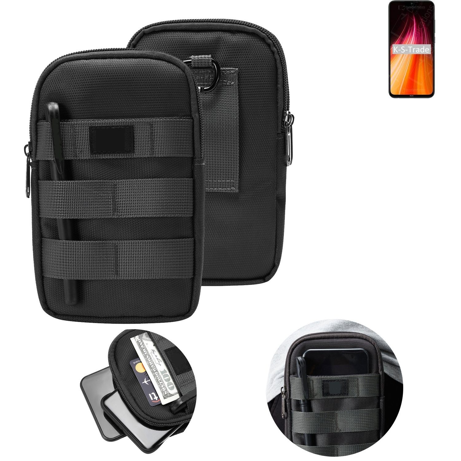 K-S-Trade Handyhülle für Xiaomi Redmi Note 8T, Holster Gürtel Tasche Handy Tasche Schutz Hülle dunkel-grau viele