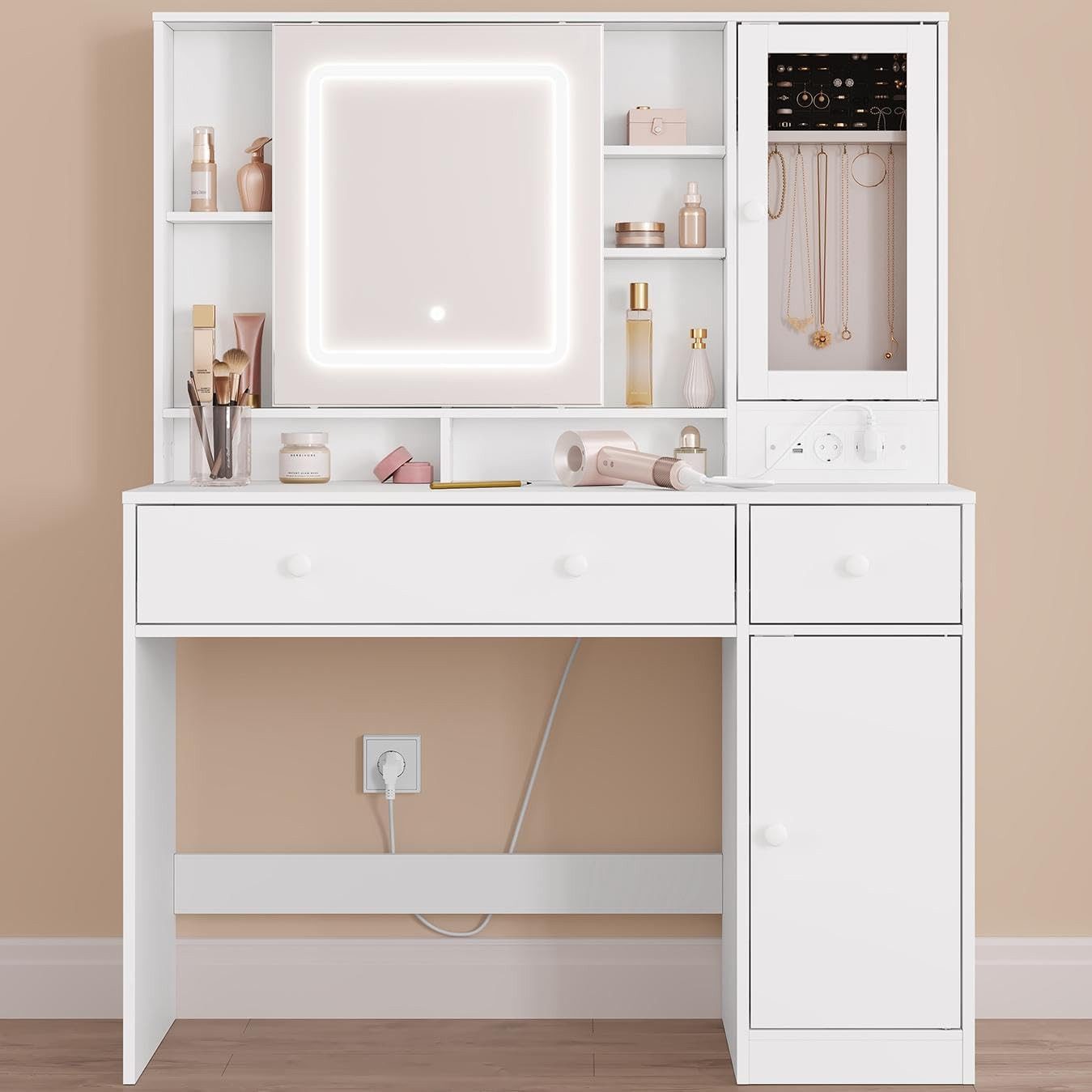 Woltu Schminktisch (1-St), mit Beleuchtung, Mobiler Spiegel und Steckdosen, günstig online kaufen