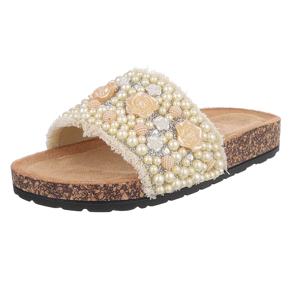 Feminine Damen-Sandalen mit Perlen und Blumendekor Pantolette