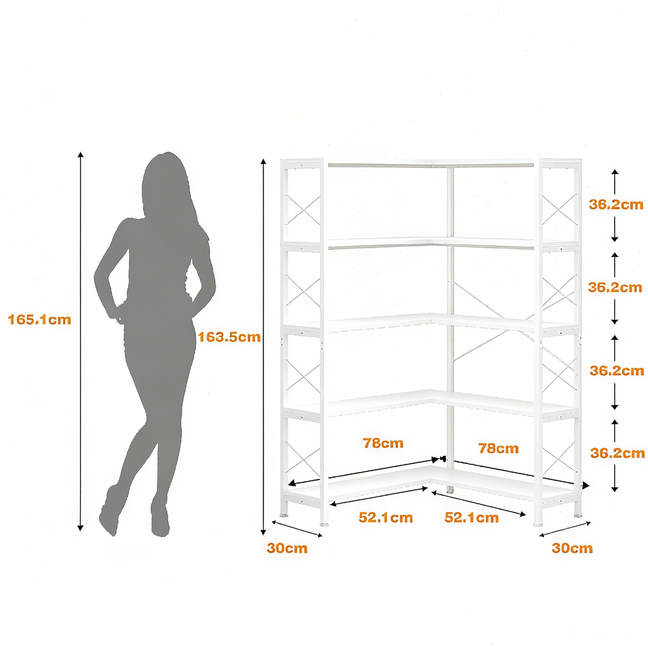 Wildhome Bücherregal 5-Regal Etagere mit Metallrahmen, Offene Lagerung, 1-tlg., Ecke-Schrank für Wohnzimmer & Home Office – Bild 2 von 4