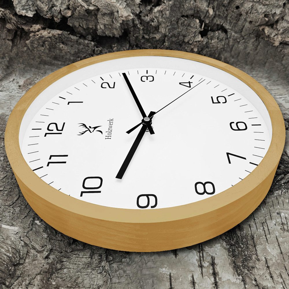 Holzwerk Wanduhr Designer Loft Holz Quarz Wand Uhr (Nahezu lautloses Uhrwer günstig online kaufen